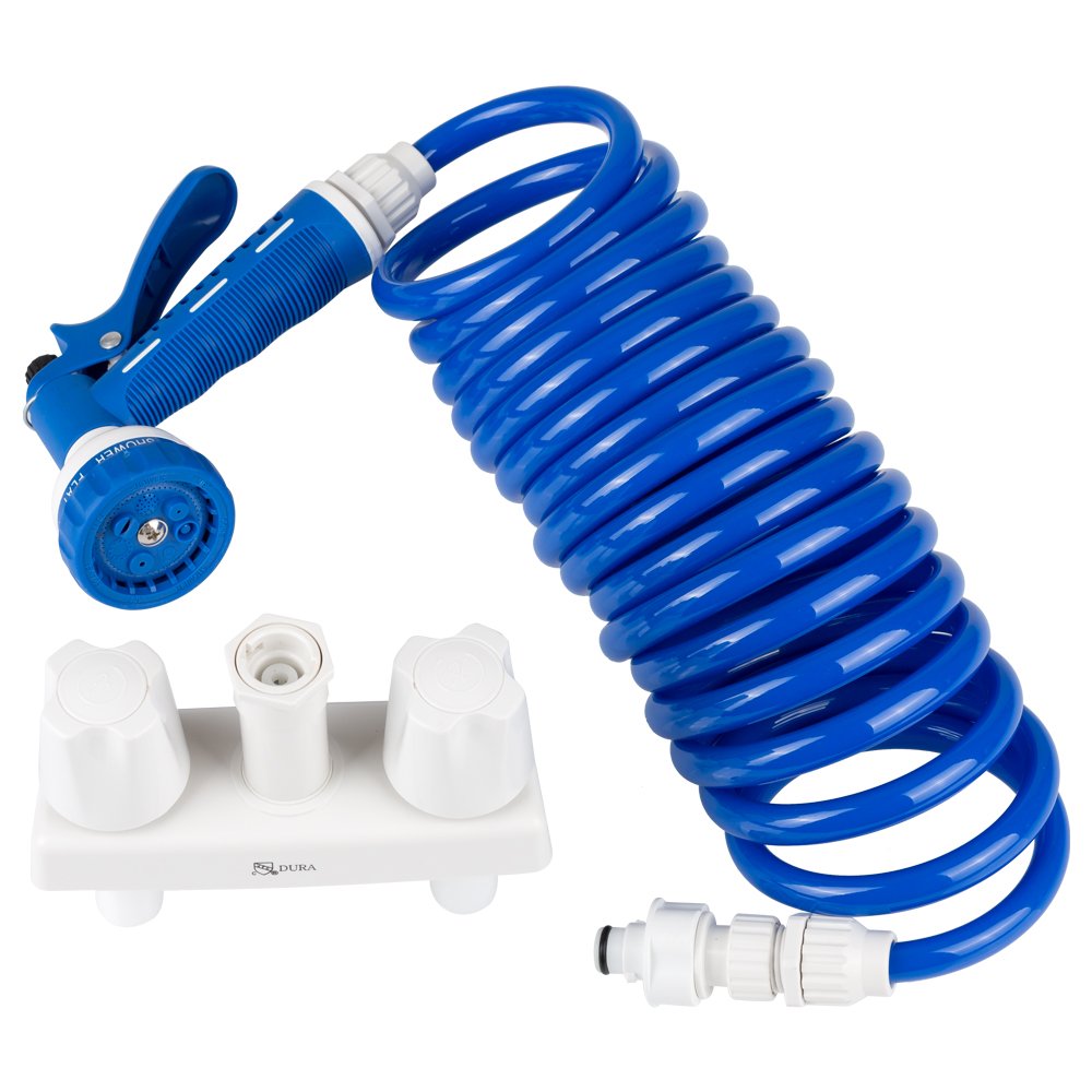 Dura Faucet Df-Sa186-Wt Rv Exterior Quick Connect Detachable Spray Faucet With 7-Option Nozzle (White/Blue)