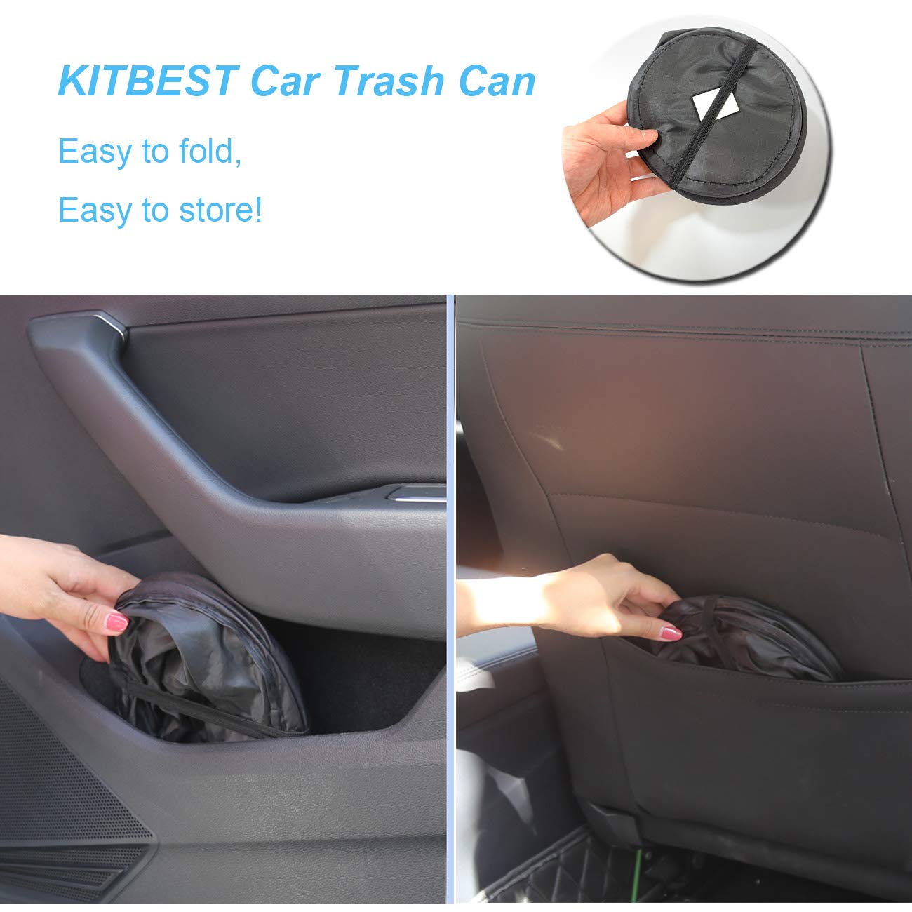 Kitbest 2 Pack Car Trash Can, Leak Proof Garbage Bin, Collapsible Pop-Up Water Proof Bag, Portable Waste Basket Bin, Rubbish Bin (Black)