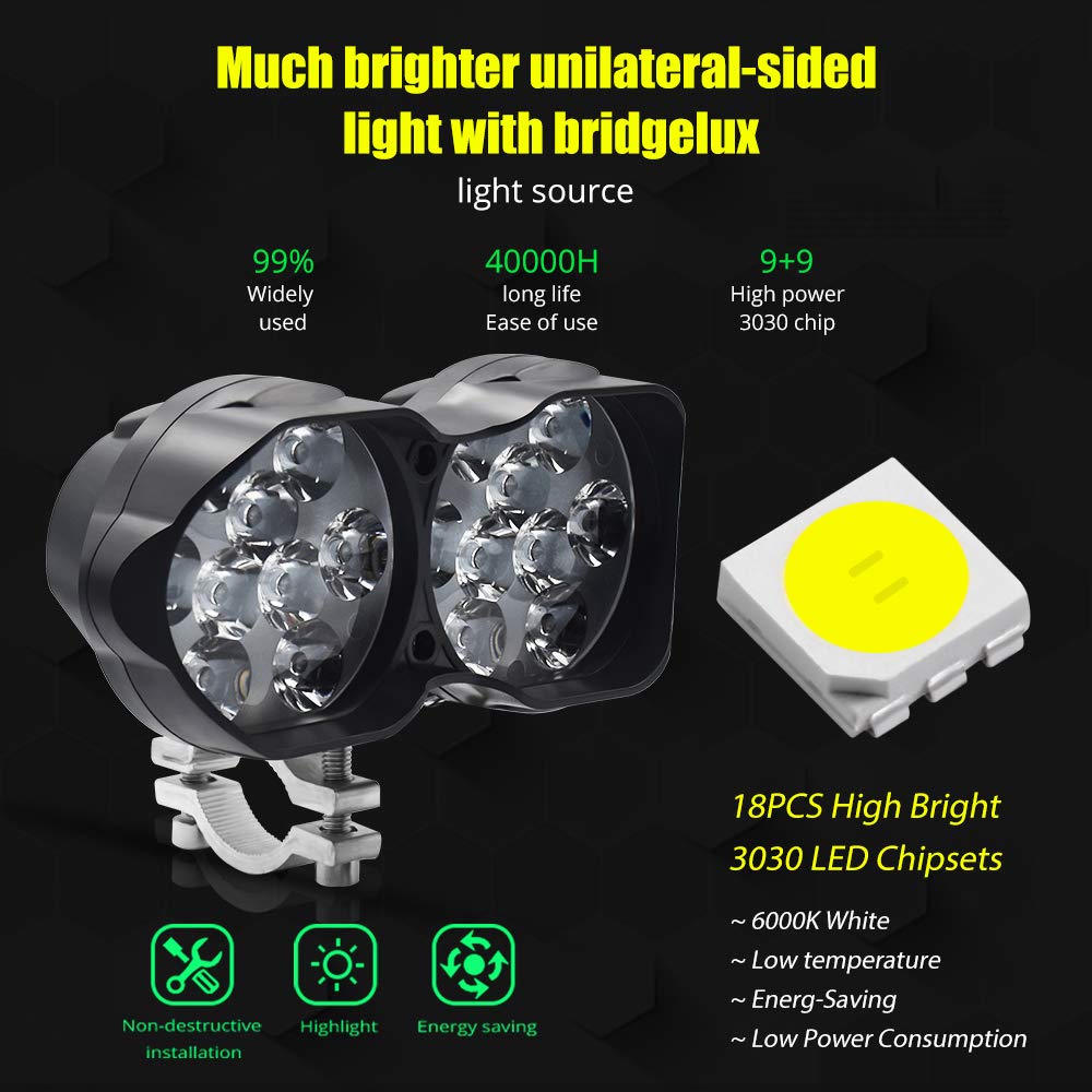 Henlix Motorcycle Driving Lights 3000Lm Super Bright 18Smd Chips Sport Lights Waterproof For Cars Atv Bike Yamaha Utv Truck Boat