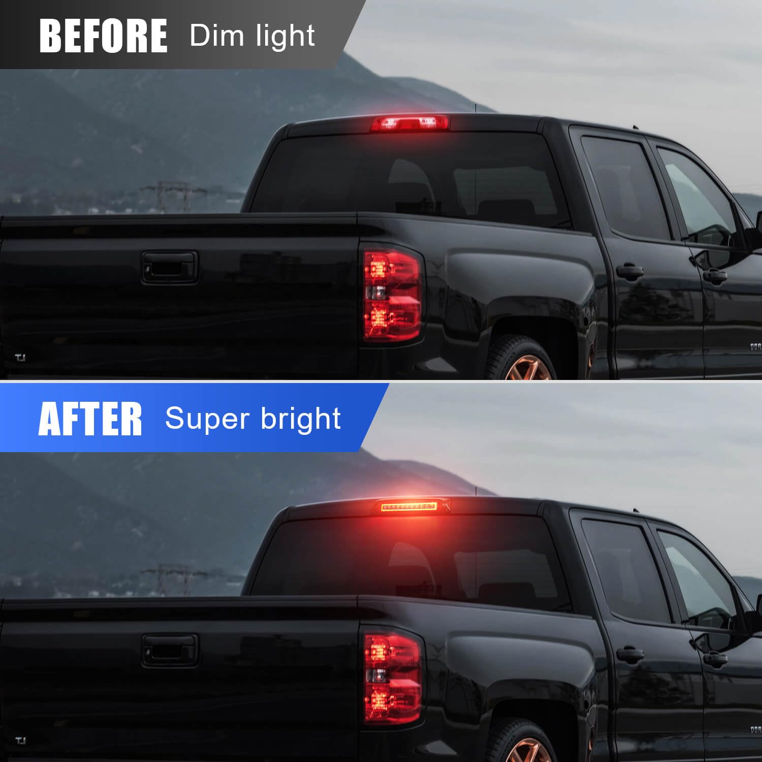 SUPAREE LED Third Brake Light for 2014-2018 GMC Sierra/Silverado, Red Strobe High Mount Stop Light, Model SP-HML0605, Black