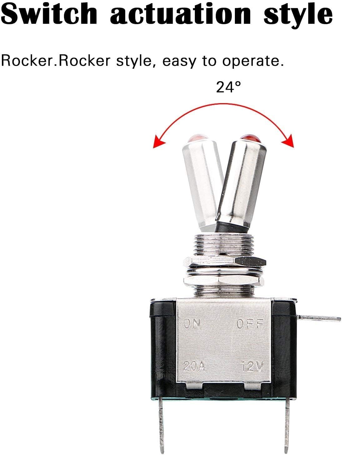 Linkstyle 12V LED Toggle Switch - Waterproof SPST 20A ON/OFF Rocker Switch for Car, Marine, RV - 5PCS, Red, Metal
