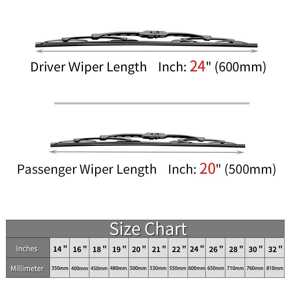 Otuayauto 24''+20'' Front Windshield Wiper Blades - Replacement For Kia Soul 2009-2018 Window Wipers - J-Hook Premium All Weathe