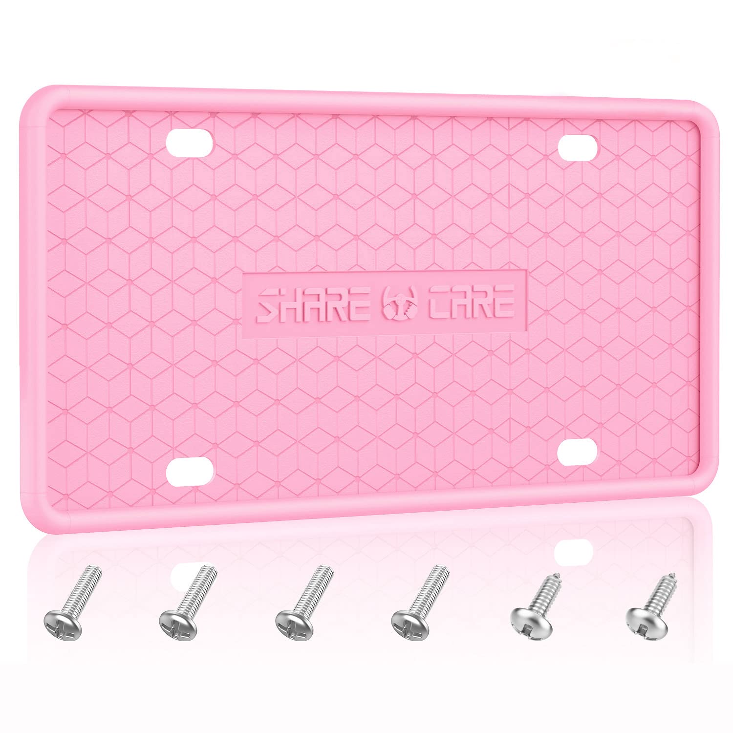Qiqamole 1 Pack Silicone License Plate Frame, Front Back License Plate Cover, License Plate Bracket Holder Rust-Proof, Rattle-Proof, Weather-Proof For Us And Ca Standard Car (Pink)
