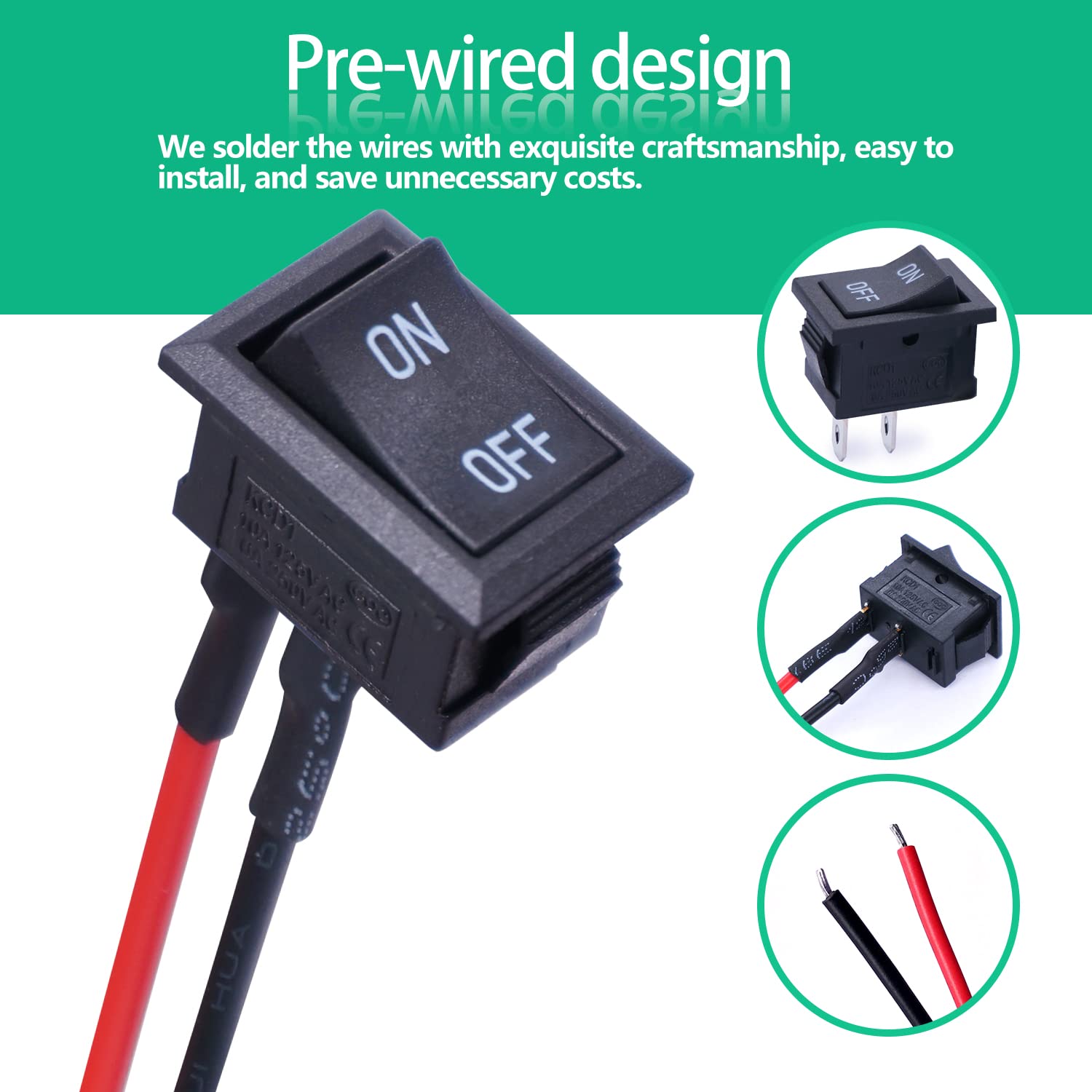 Twidec/5Pcs Rocker Switch Ac 6A/250V 10A/125V Spst 2 Pins 2 Position On/Off Car Boat Square Black Rocker Switch Toggle With Pre-