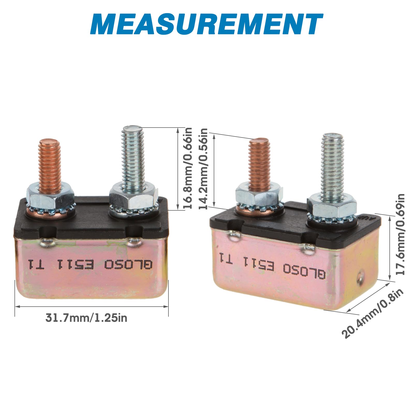 Gloso Circuit Breakers Stud Bolt Type For Truck Bus Rv Automotive Motorcycle No Bracket Metal Cover Auto Reset (T1) - 1 Pack (30A) E511