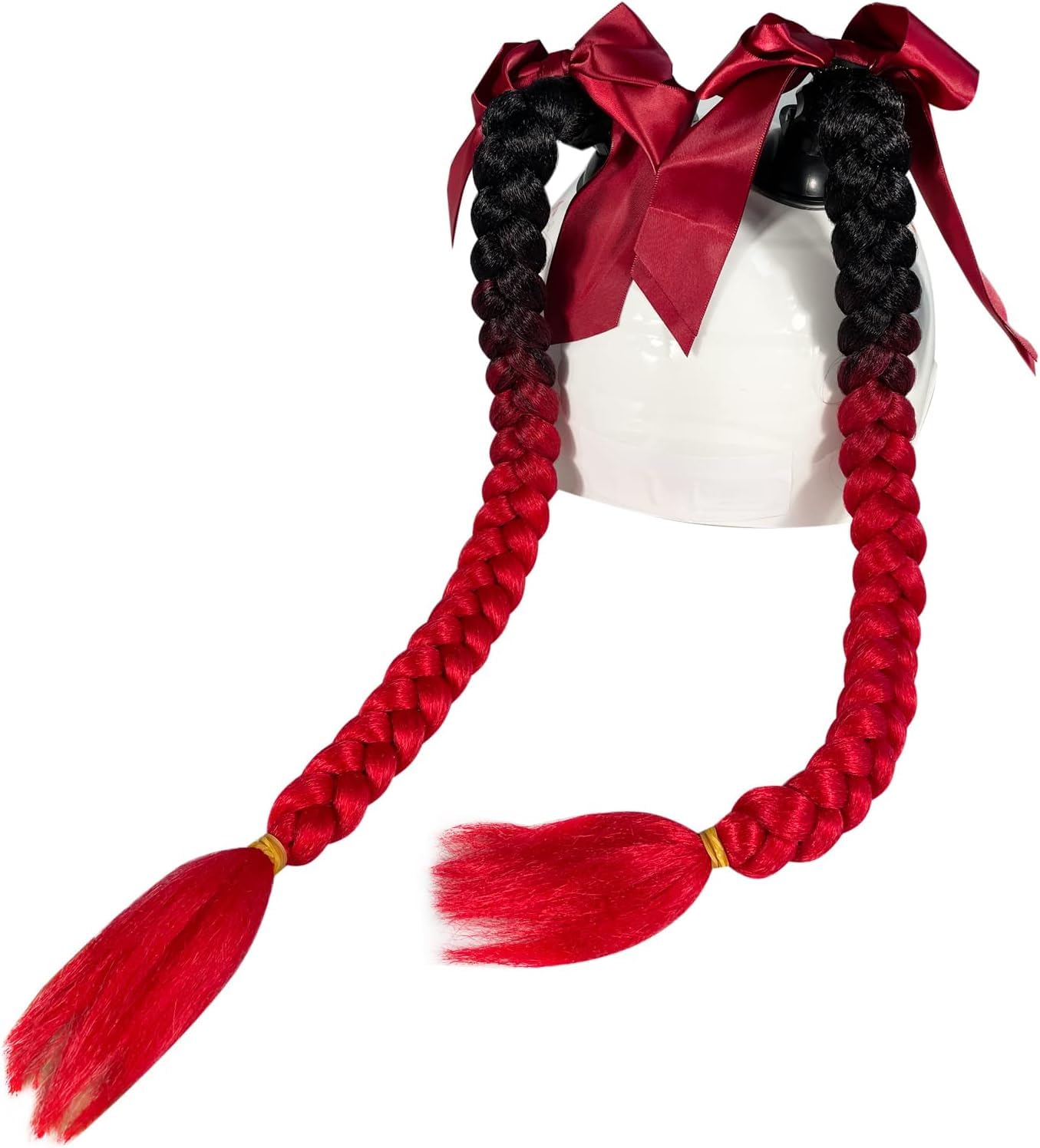 HHongJM Helmet Pigtail Braids - 2PCS Reusable Suction Cup Design, Black-Red, for Any Motorcycle/Bicycle Helmet