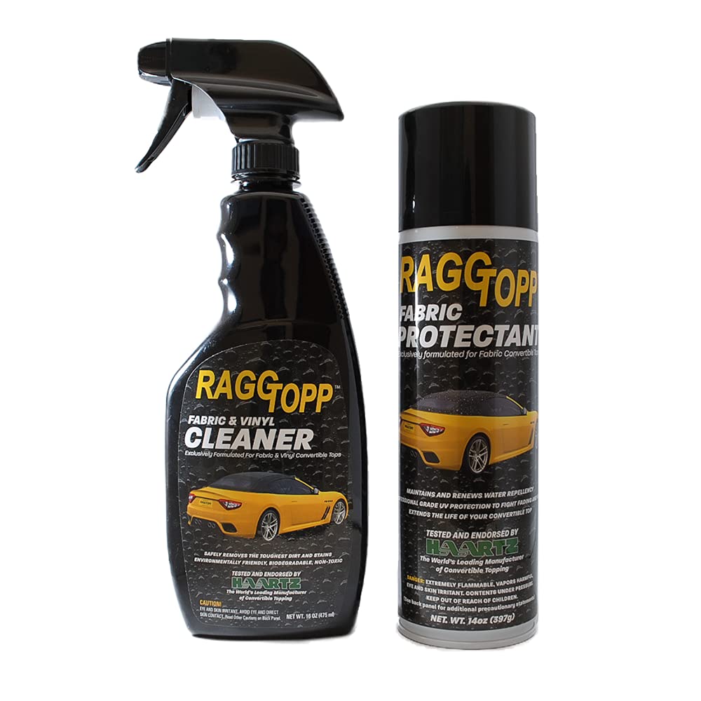 Raggtopp Fabric Convertible Top Cleaner & Protectant Kit - 4 Piece Set with Brush & Glass Towel