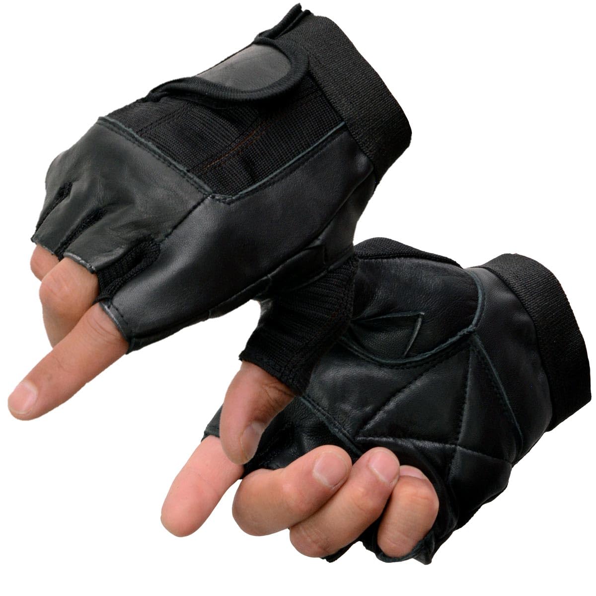 Milwaukee Leather Sh217 Men'S Black Leather Gel Padded Palm Fingerless Motorcycle Hand Gloves W/Breathable Mesh Material - X-Lar