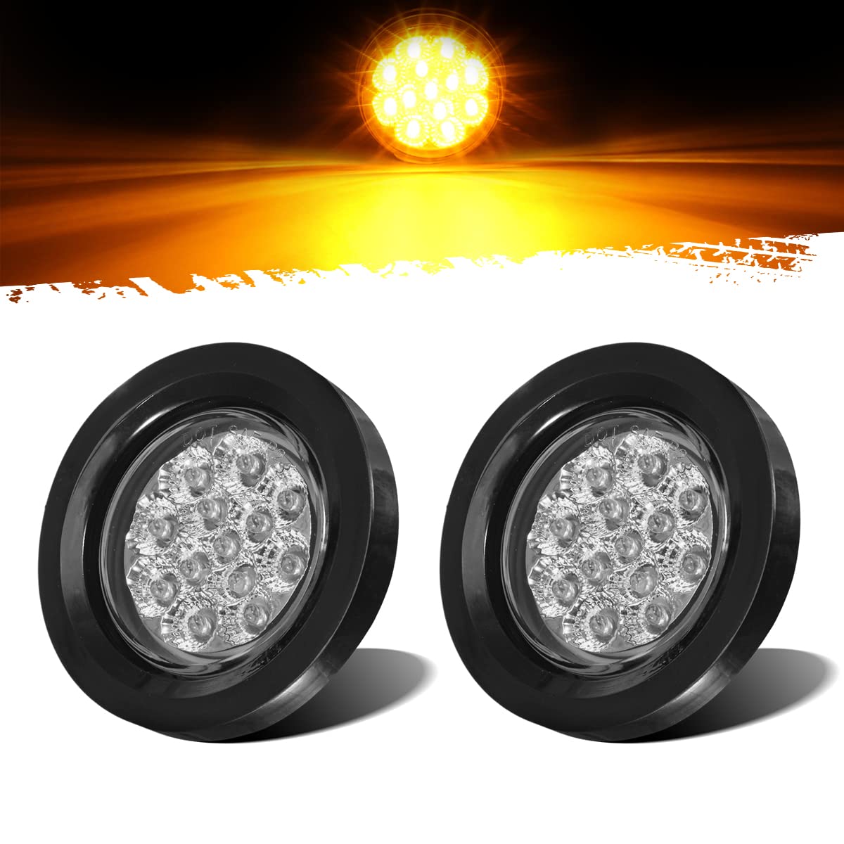 Partsam 2Pcs 2.5 Inch Round Amber 13 LED Side Marker Clearance Lights with Grommet and Wire Pigtail for Truck Trailer RV, Clear 