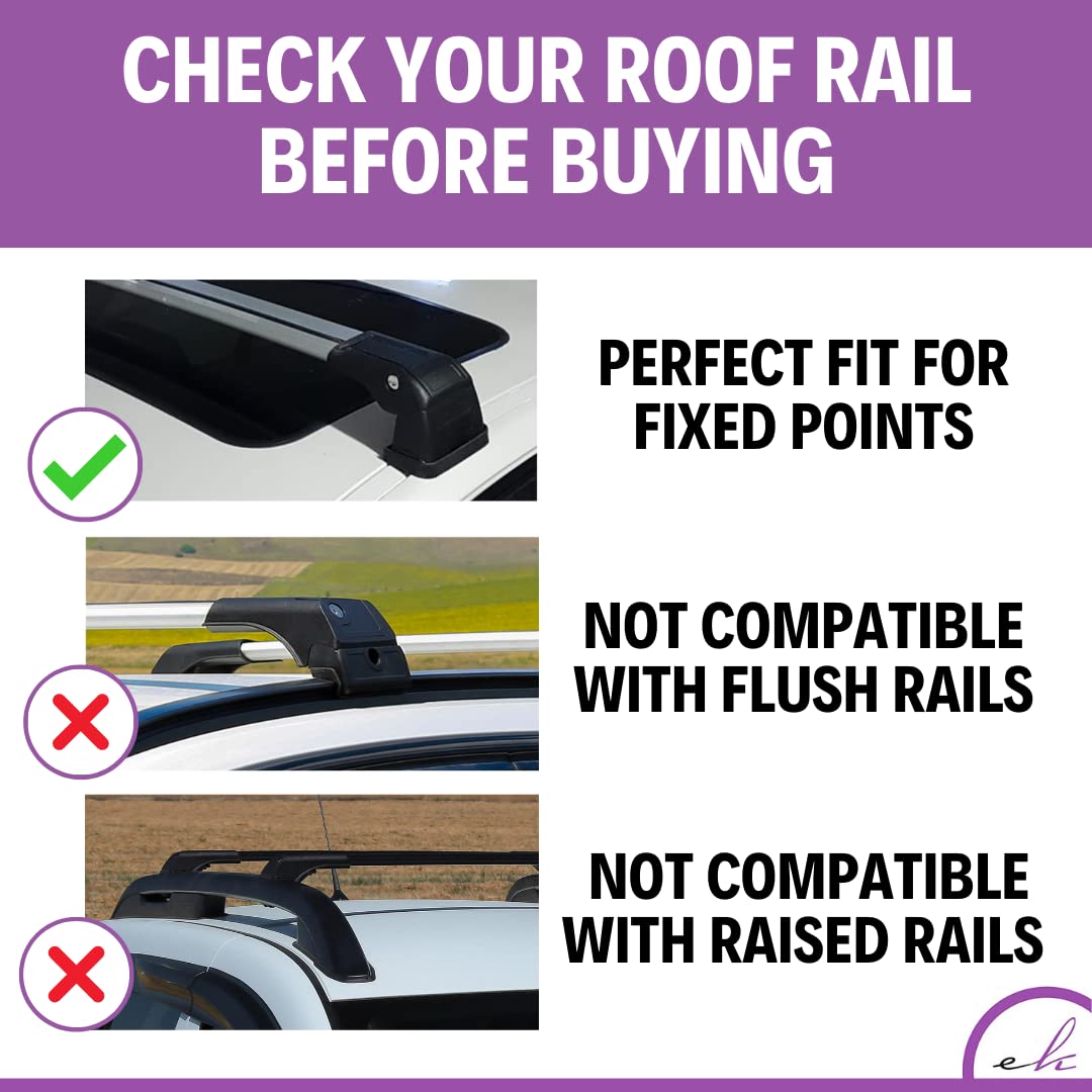 Erkul Heavy Duty 220Lb Roof Rack Cross Bars For Kia Soul 2014-2019 | Aluminum Crossbars With Anti Theft Lock For Rooftop | Compatible With Fixed Points Roofs - Silver