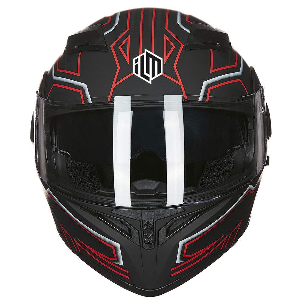 ILM Motorcycle Modular Full Face Helmet DOT, Small, Black Red, Model 902, ABS Material, Dual Visor Flip Up Design