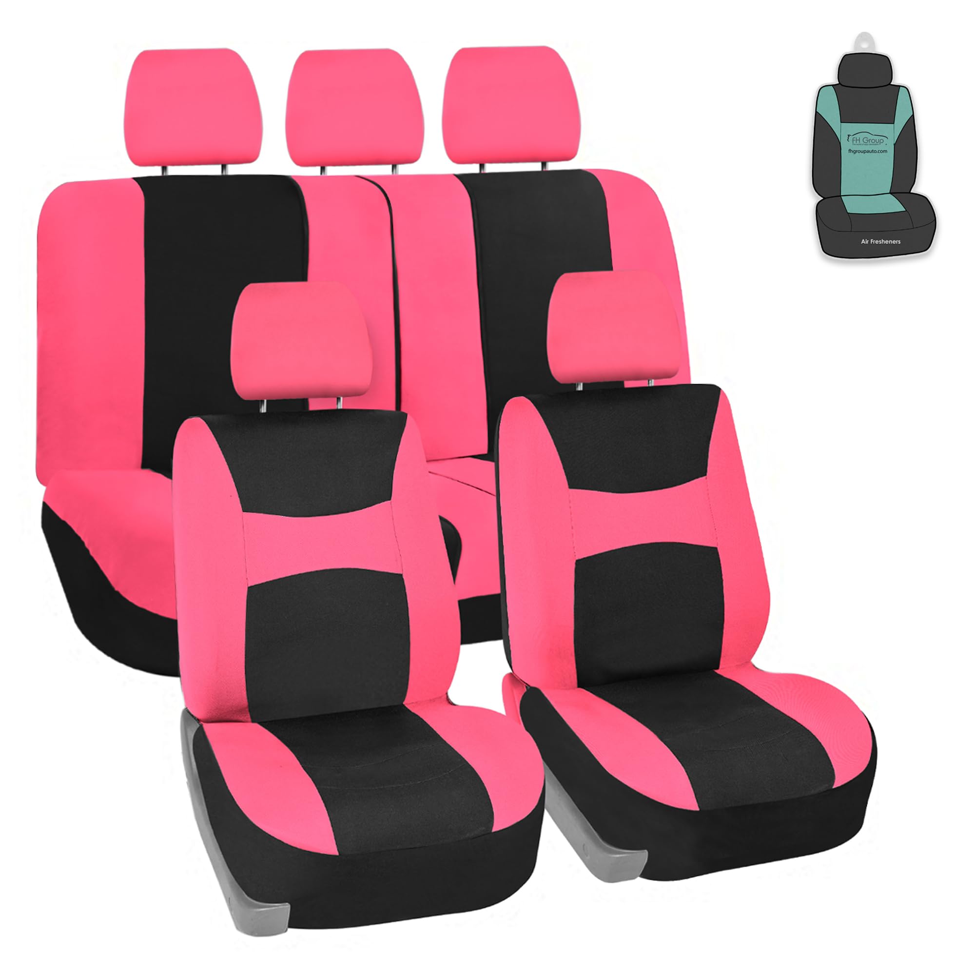 FH Group Car Seat Cover Light Breezy Pink Seat Covers Flat Foam Padding Cloth Full Set Automotive Seat Covers, Airbag Compatible