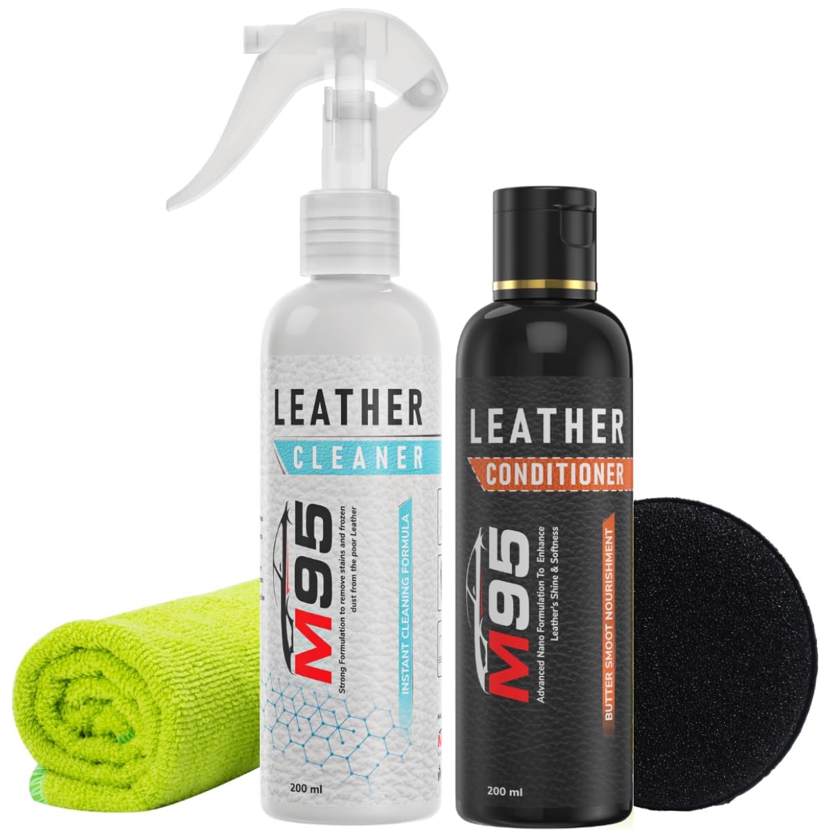 M95 Leather Cleaner And Conditioner Kit Combo For Sofa, Car Seats, Jacket, Bags, Belt And For All Leather, Cleaner And Condition