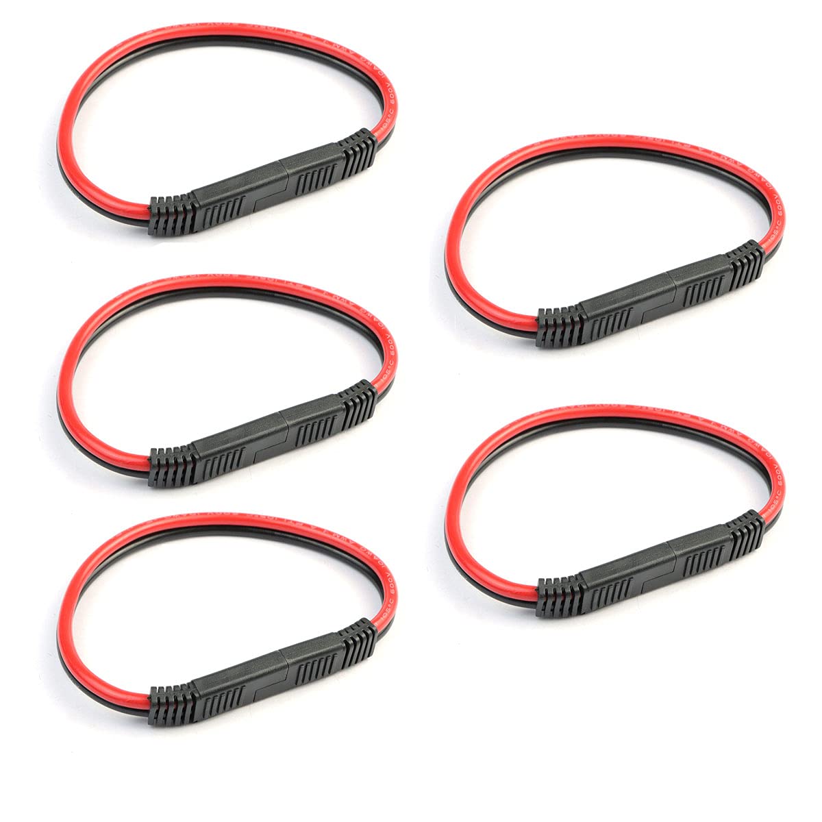 5 Pack 14 Gauge Quick Disconnect Wire Harness SAE Connector Bullet Lead Cable for Motorcycle Boat Car Tractor - 12in Red and Bla