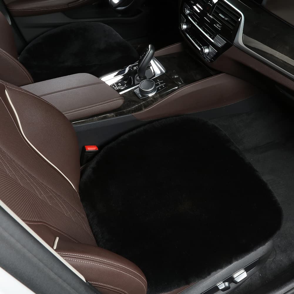 Llb Genuine Sheepskin Car Seat Cushion, Comfort Auto Seat Pad, Warm Real Wool Car Mat With Non-Slip Backing Universal Fit, 19.2 X 19.2 Inches (Black, 2 Front Seat Cushions & Bench Seat Cushion-3 Pcs)