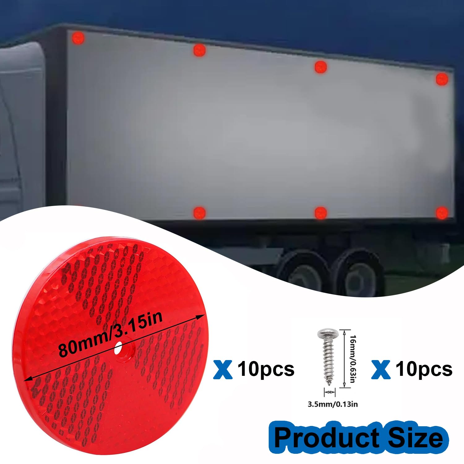 Smseace 10Pack Red Round Reflectors With 10Pcs Stainless Steel Screw Used For Mailboxes,Driveway,Tunnels,Post,Cars,Trailer Refle