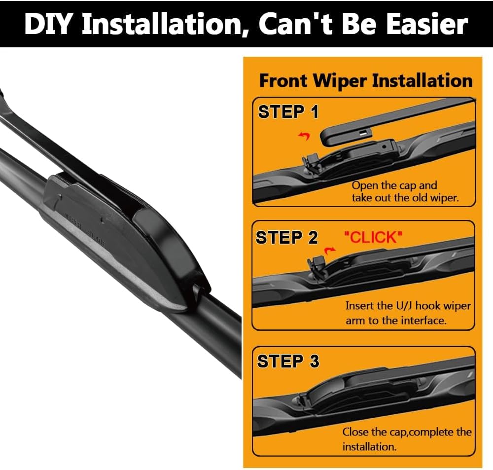 AUTOBOO Windshield Wipers Replacement 22"+22" for F150 2024-2009, Silverado 1500 2024-2019, Rubber, J/U Hook