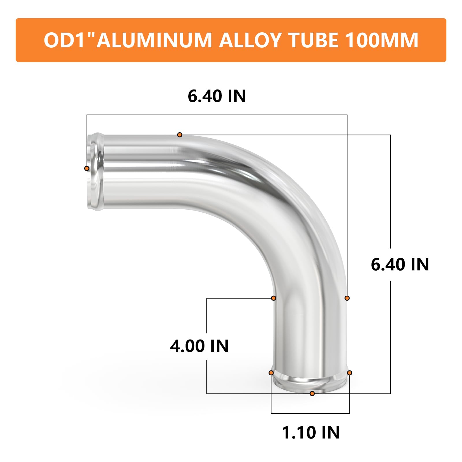 Gasher 1Pcs 90 Degree Elbow Aluminum Alloy Tube 1''Od, Leg Length 4'' (100Mm) With Bead Roll, Intercooler Pipe For Intake And Co