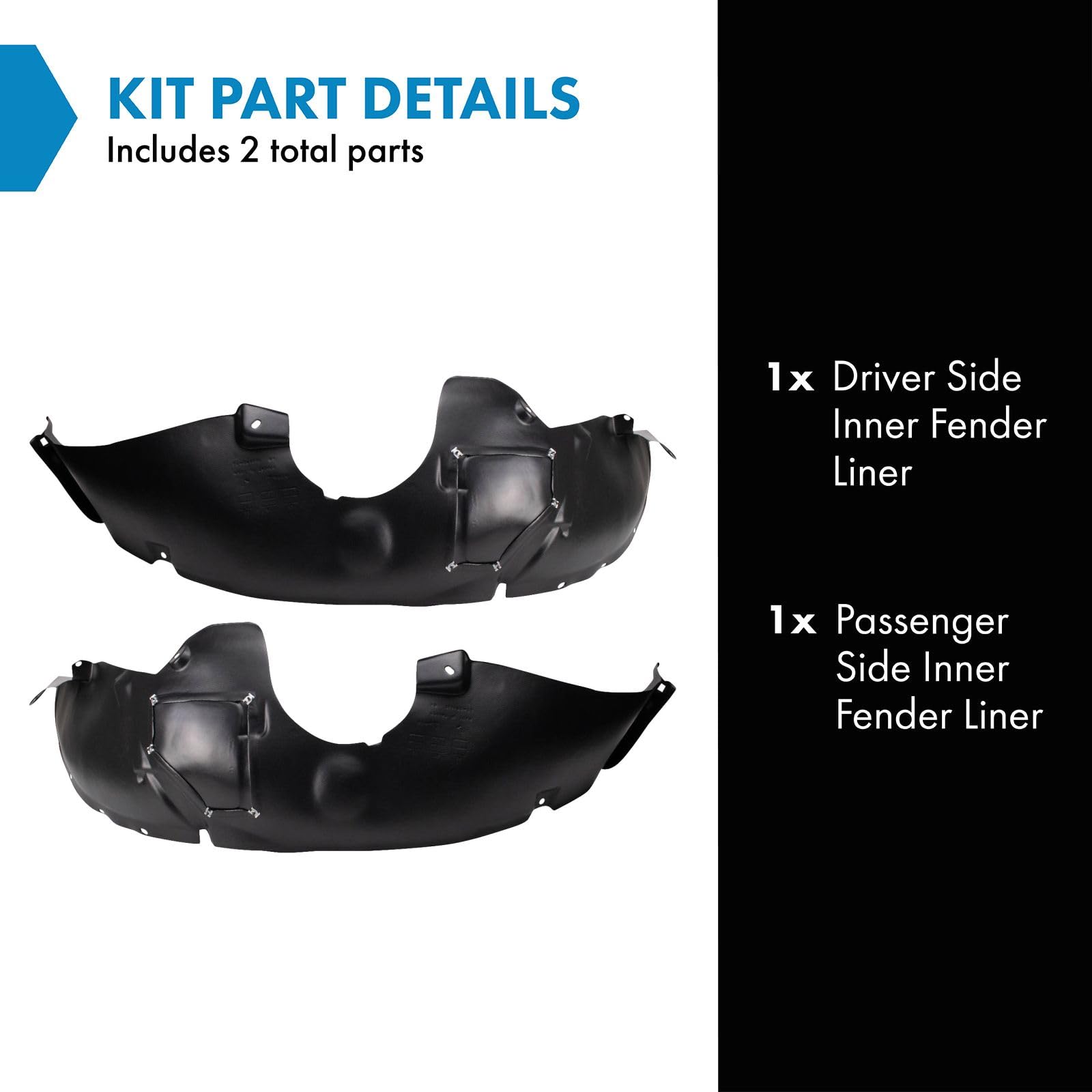 Trq Inner Fender Liner Set Compatible With 2001-2005 Chrysler Pt Cruiser Ch1248119 Ch1249119