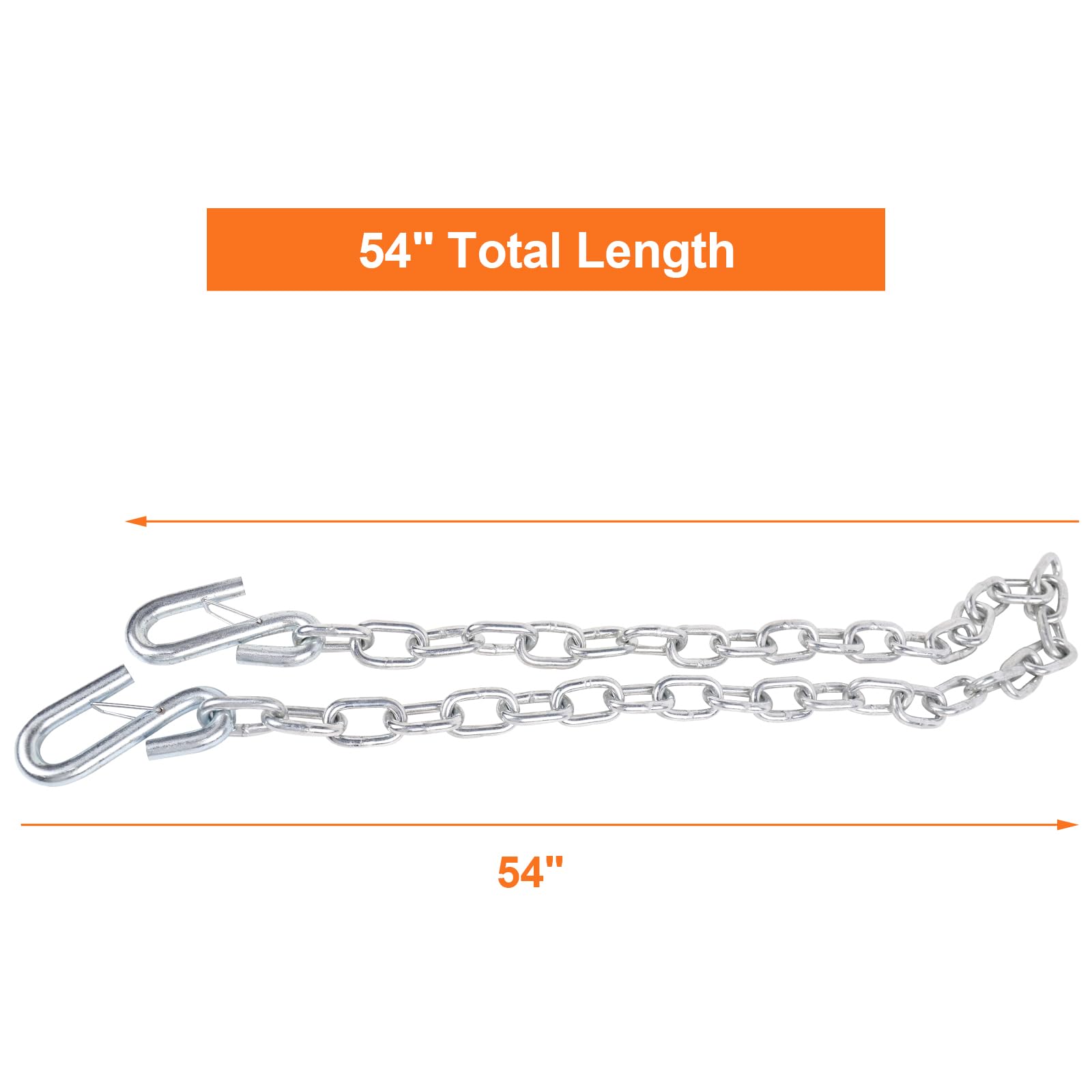 Teukriga 5/16''X54'' Grade 30 Steel Boat Trailer Safety Chain With Spring Clip Hooks 7000 Lbs, 2 Pcs (5/16''X54'')