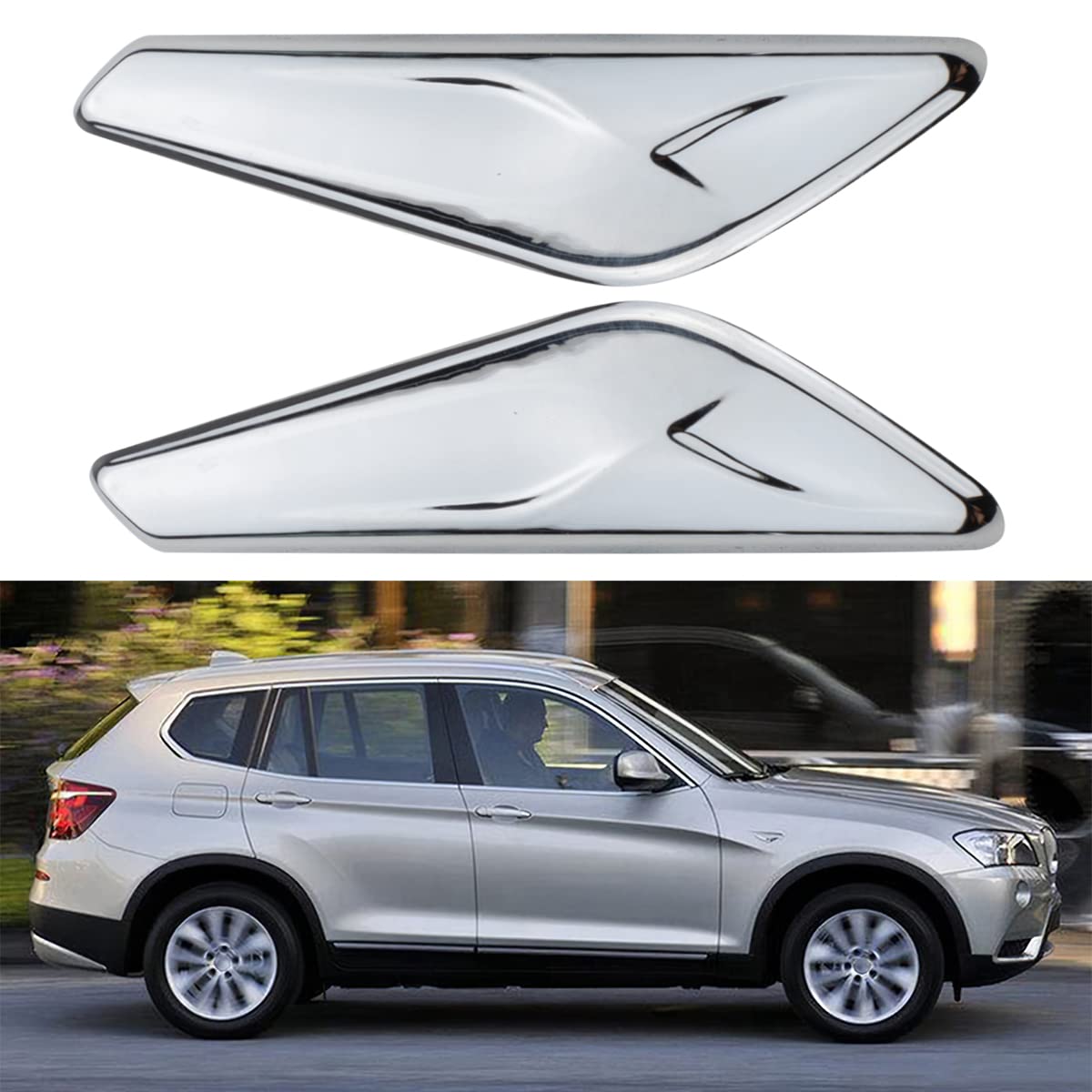 NFSpeeding 2 PCS Chrome Fender Trim for X3 F25 X4 F26 2013-2017, Silver, Replaces 51117338570 51117338569