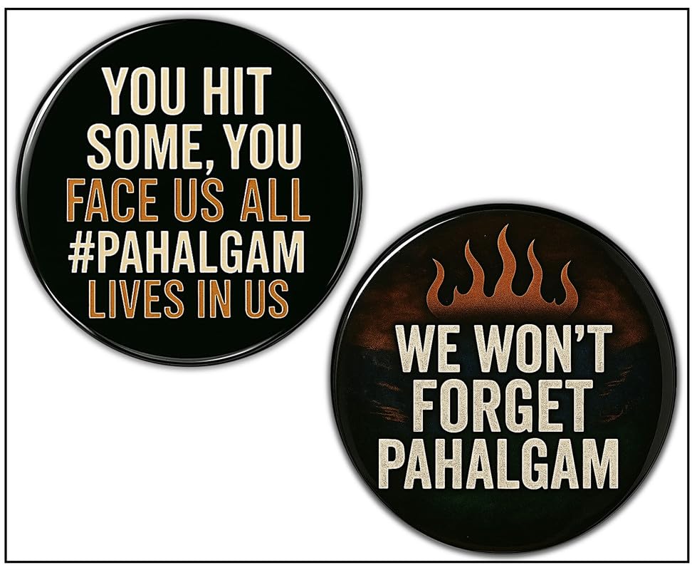 Uniq Pahalgam Tribute Stickers Combo (Set Of 2) | We Won?T Forget + Face Us All | Tricolor Glossy Decals For Car, Bike, Laptop |