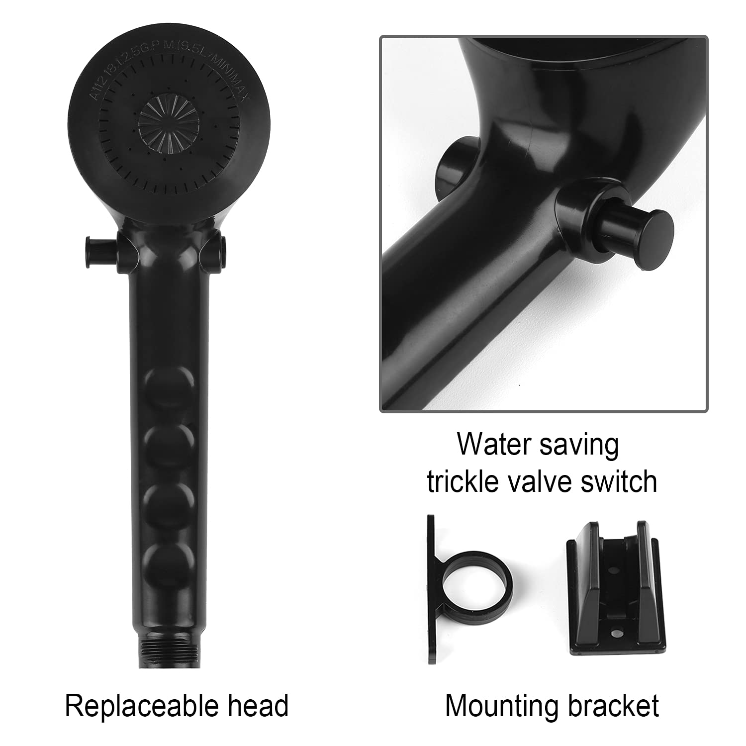 Oymov Rv Shower Head With Hose - Non-Metallic Outdoor Rv Shower Kits Replacement With Pause Function For Rvs, Fifth Wheels, Motor Homes, Travel Trailers, Campers, Boats, Black