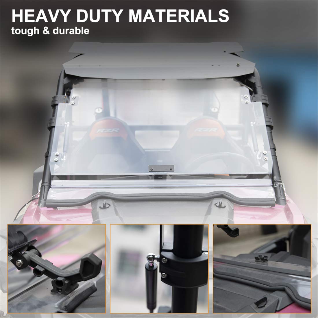 KIWI MASTER Heavy Duty 3-in-1 Flip Windshield Compatible for 2014-2018 Polaris RZR XP 1000 900 Scratch Resistant