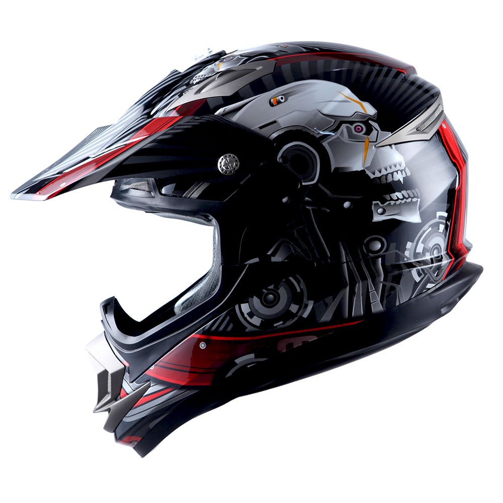 1Storm Adult Motocross Helmet Off Road Mx Bmx Atv Dirt Bike Mechanic + Motorcycle Bluetooth Headset: Skull Red