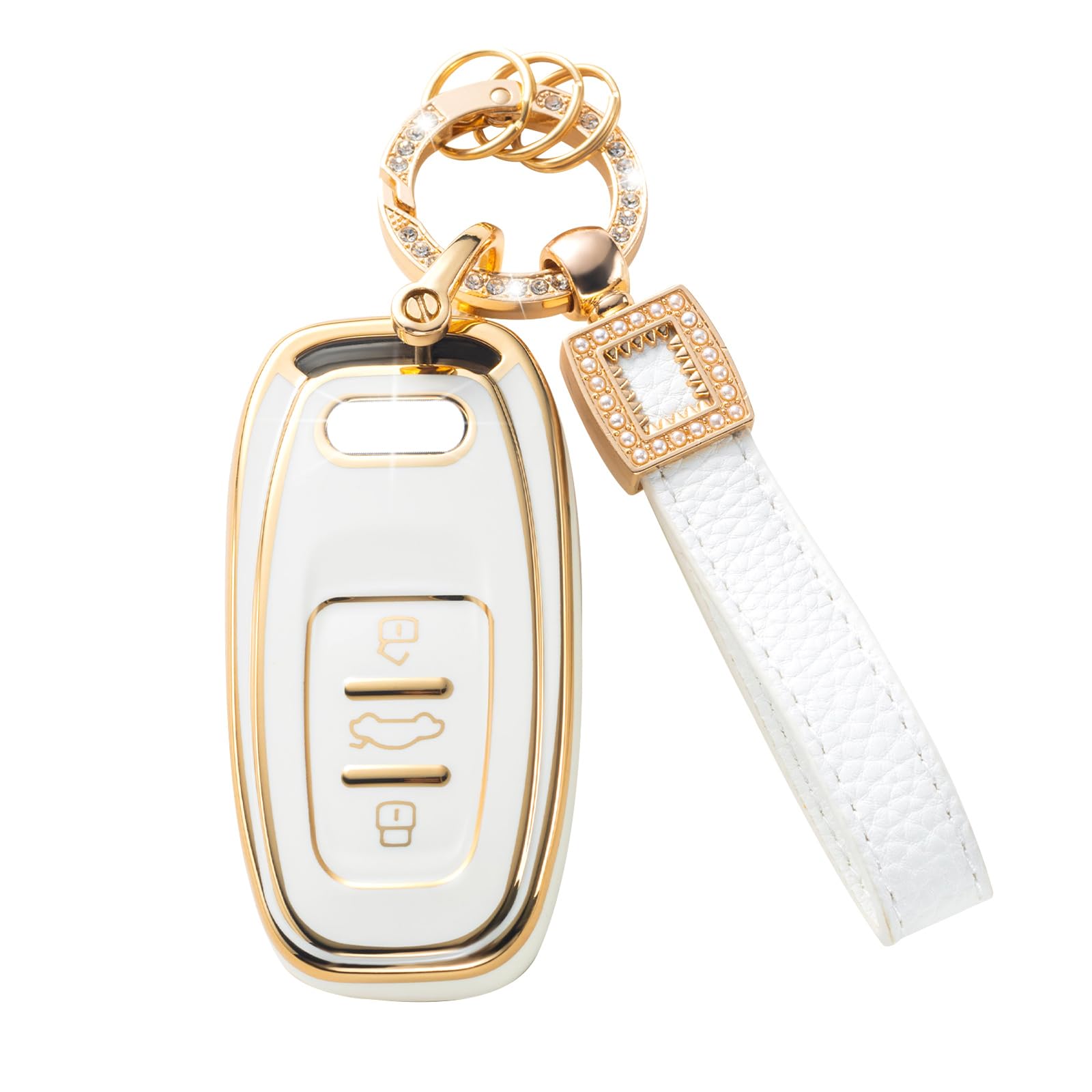 Cacarlike For Buick Key Fob Cover With Leather Lanyard, Car Key Fob Case Compatible With Buick Enclave Encore Gx Envision Lacros