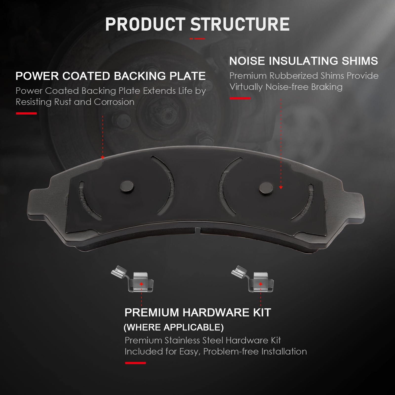 Cciyu D726 4Pcs Front Ceramic Brake Pads Kits 97-05 For Chevrolet Blazer,98-04 For Chevrolet S10,97-05 For Gmc Jimmy,98-04 For G
