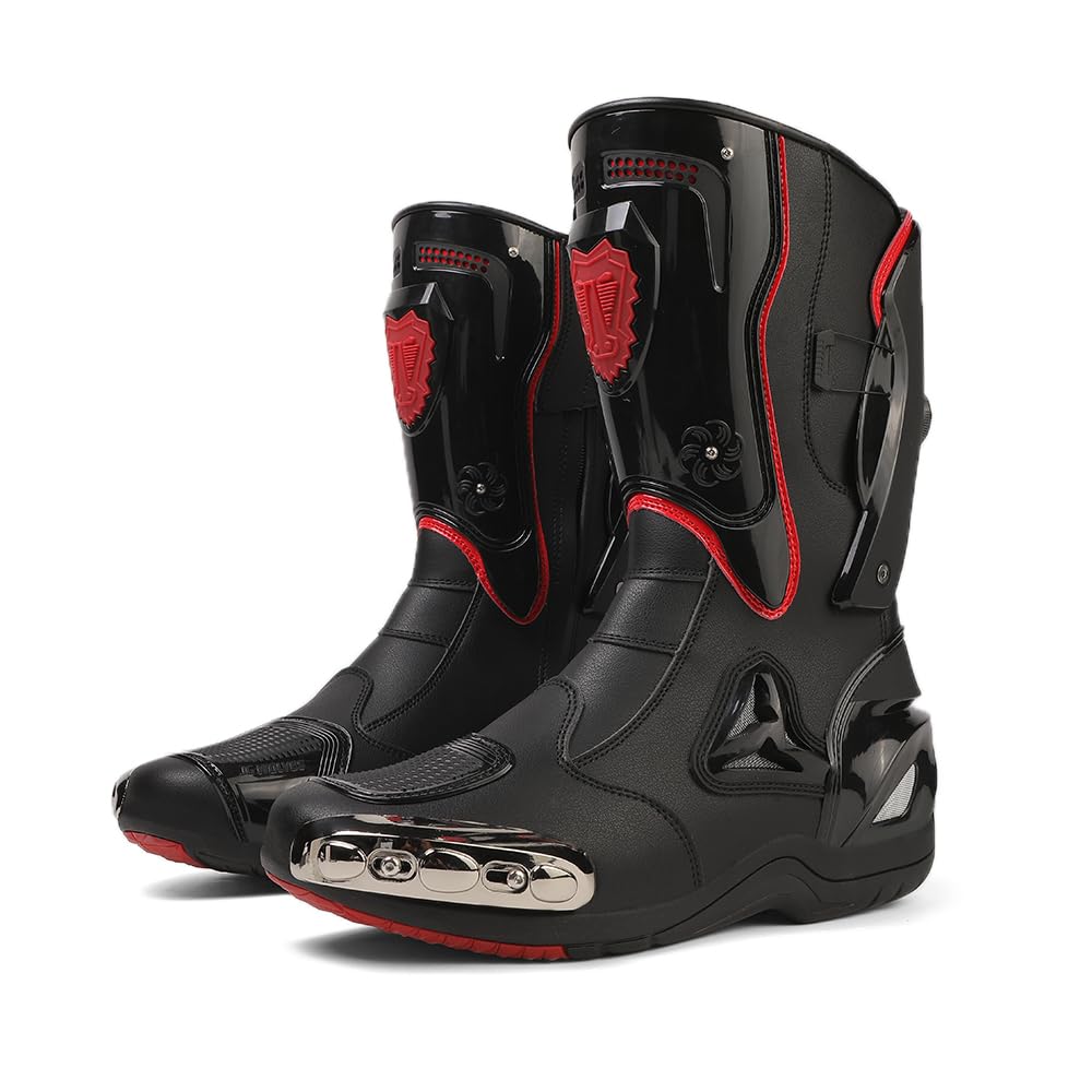 Zeozoom Motorcycle Riding Boots, Leather, Black, Men’s 9.5 / Women’s 10.5, Anti-Slip Protection, Model zeo-001