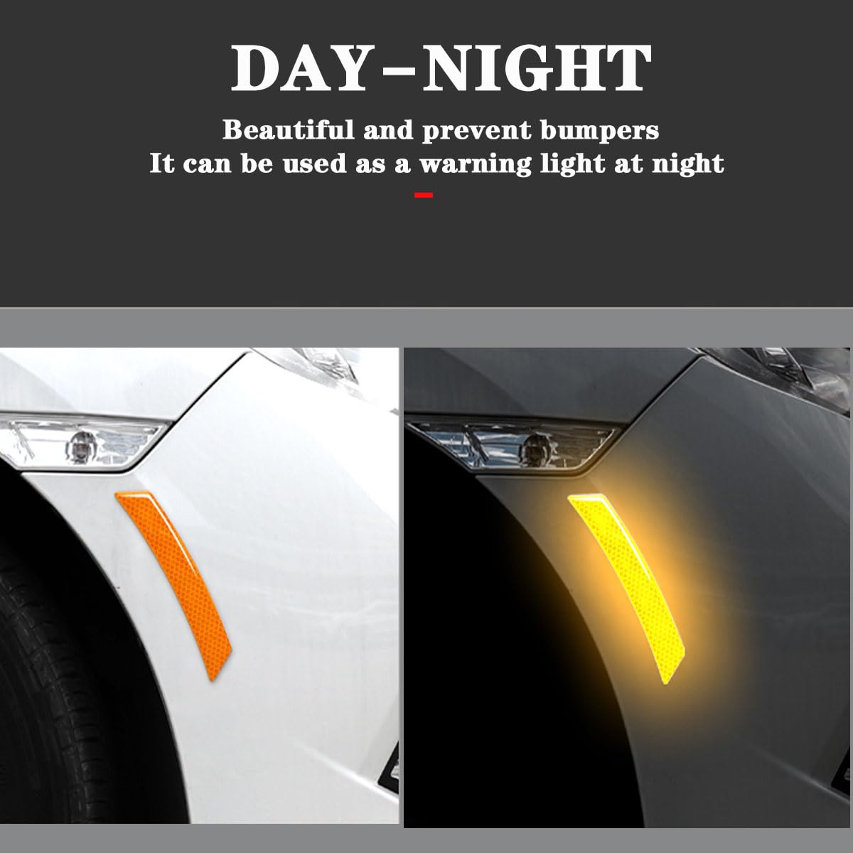 muekzru 4PCS Car Reflective Trim Stickers - Orange Epoxy Resin Reflector Guard for SUV, Truck, Wheel Well & Bumper Fenders, Model FGT-BT
