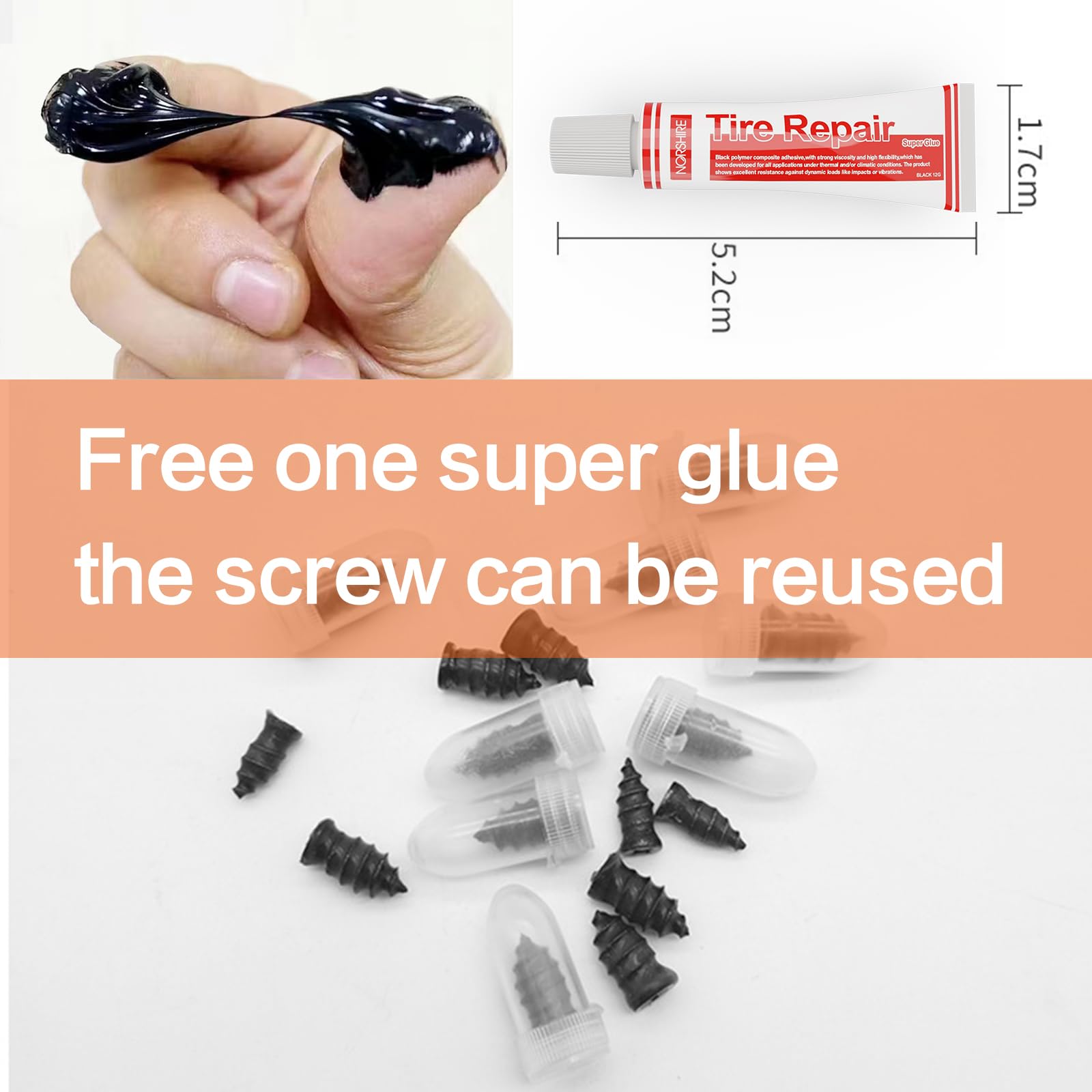 NORSHIRE Tire Repair Kit - Self-Tapping Rubber Nails for Car, Motorcycle, ATV - Model RN9, Small Size