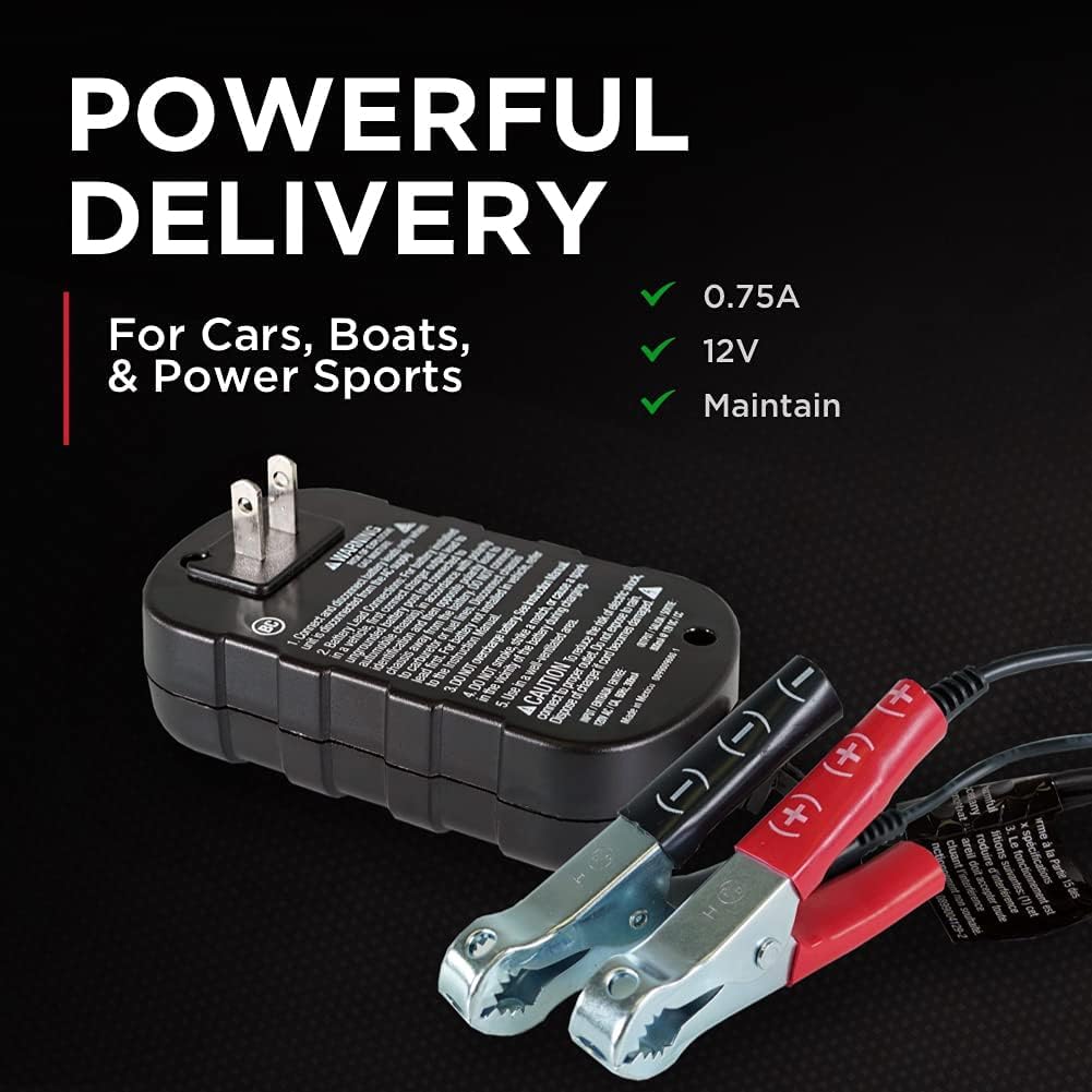 Schumacher Electric SC1278 12V Automatic Car Battery Maintainer - 0.75A for Standard, AGM & Gel Batteries - Black