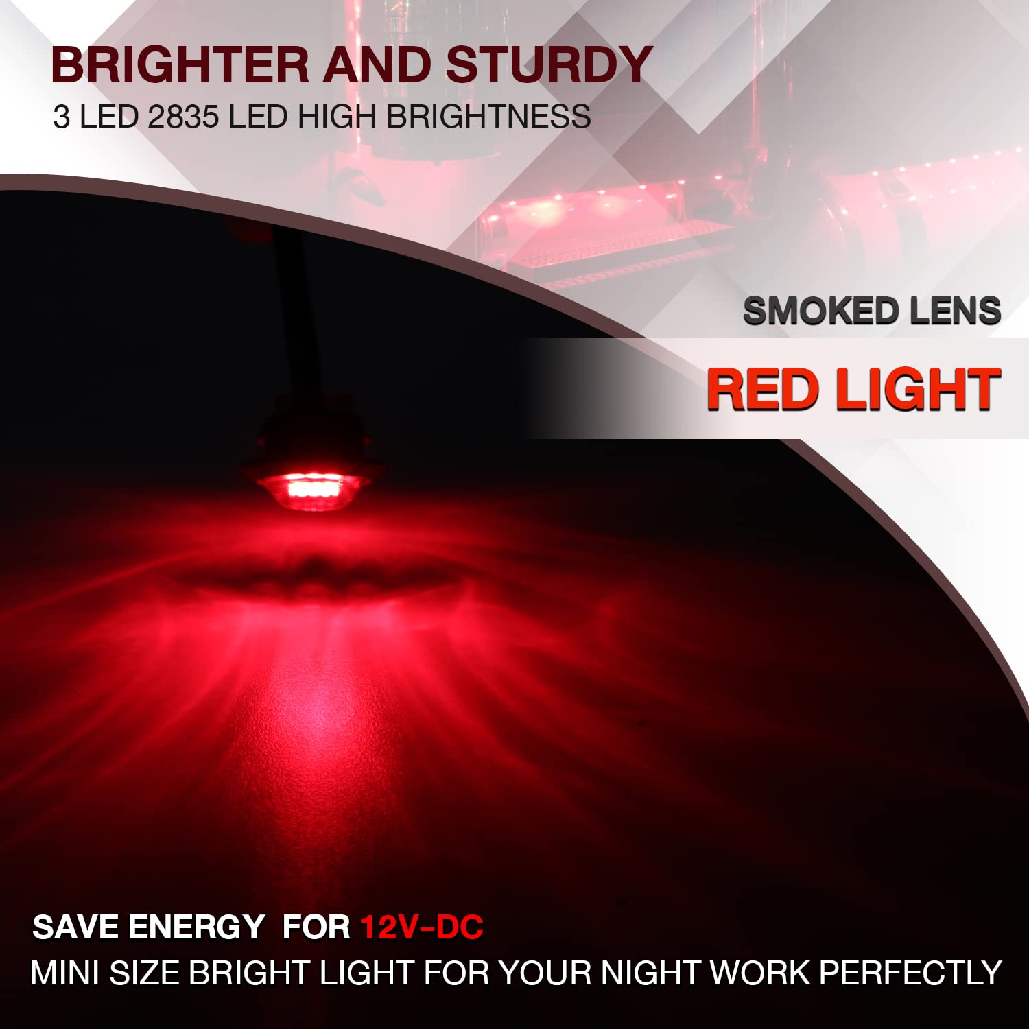 TMH 3/4 Inch Smoked Lens RED LED Marker Lights - Polycarbonate, Small Size, Pack of 20, Ideal for Trailer, Truck, RV, ATV, Bus, Van