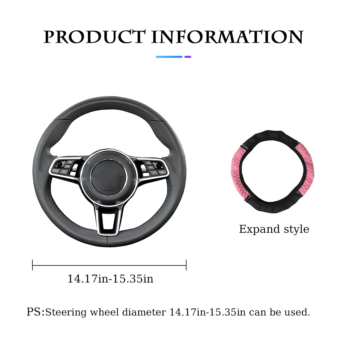 Bling Soft Leather Steering Wheel Cover, 15 Inch Colorful Rhinestones Auto Elastic Steering Wheel Protector, Sparkly Crystal Dia