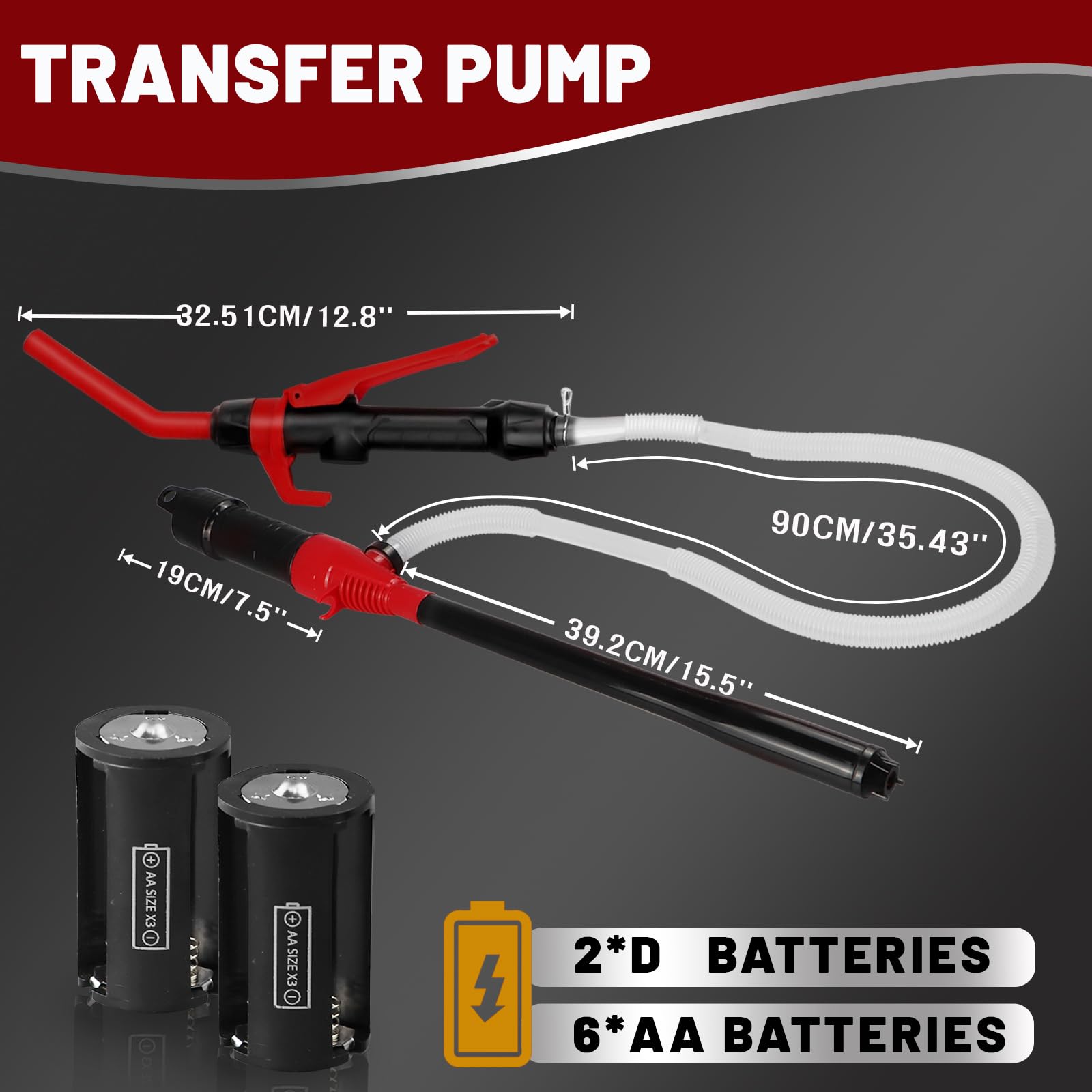 FUELIO Battery Powered Gas Transfer Pump - 2.2 GPM, 3 FT Hose, Red, Aluminum, Model FLPP-XH02-RD2