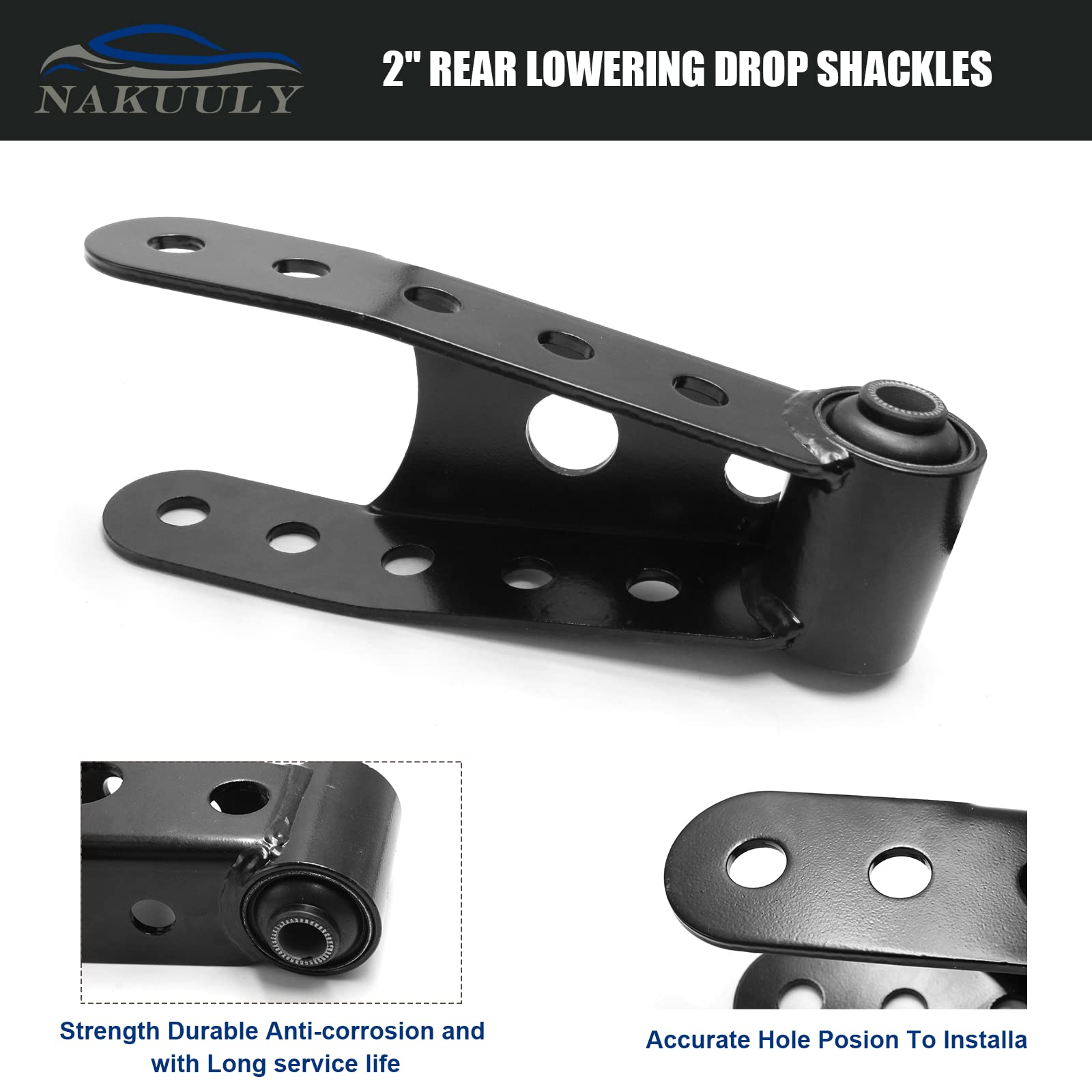 Nakuuly 2" Rear Drop Lowering Shackle Suspension Kit 6400 for Chevy Silverado, GMC Sierra, Dodge Ram - Alloy Steel, Compatible with Models 1500, C1500,