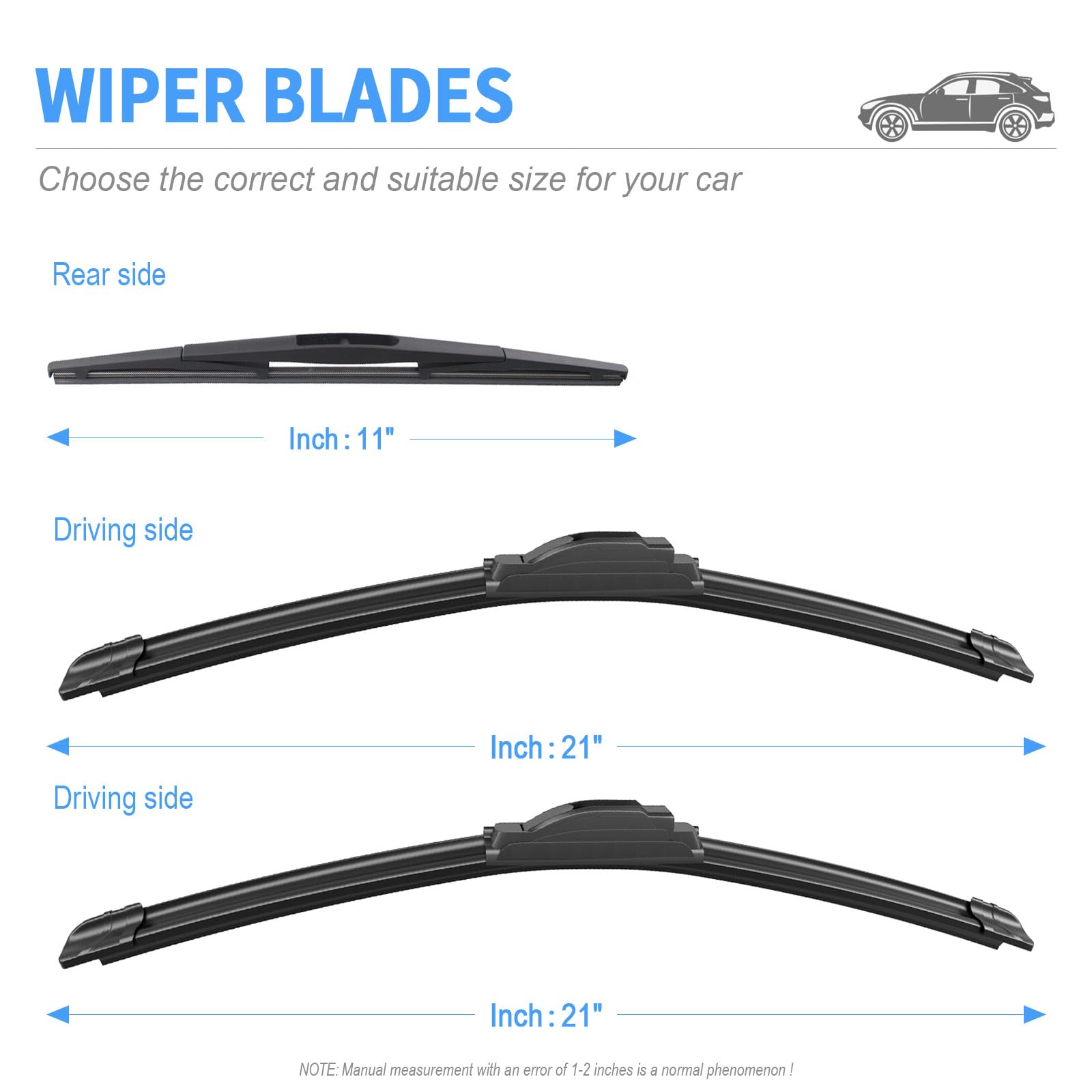 Gavimnal 21''+21''+11'' Silicone Wiper Blades Replacement For Jeep Grand Cherokee 1999-2004,All-Season Front Rear Windshield Wip