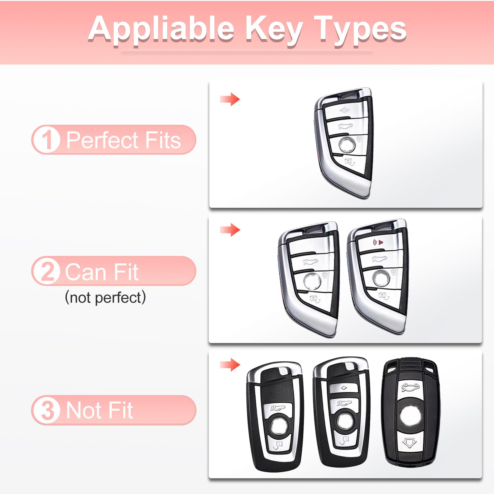 Pangpai Pink Car Accessories 3 Pcs For Bmw Key Fob Cover With Bling Keychain Cute Push To Start Button Cover