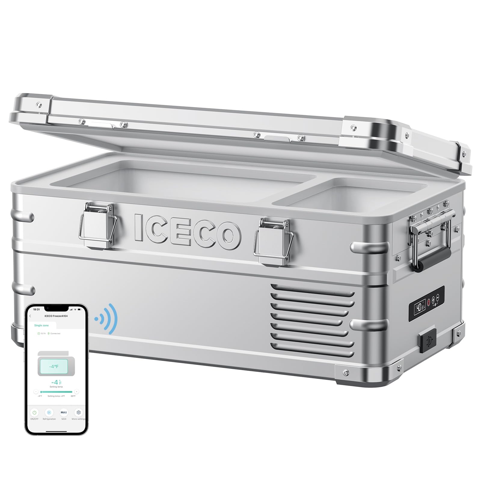 ICECO APL20 12 Volt Car Refrigerator, 21 Qts Light Duty Aluminum 12V Portable Fridge Freezer, Electric Cooler with SECOP Nano Co