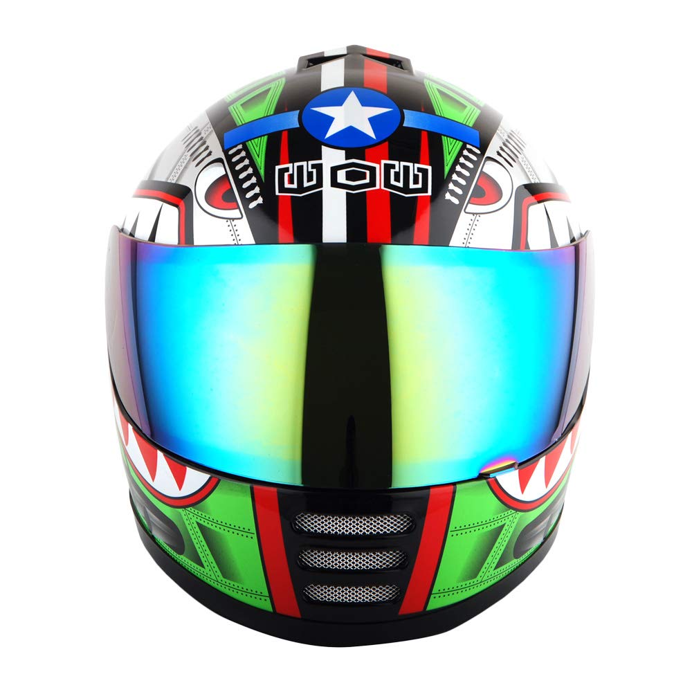 Wow Motorcycle Full Face Helmet Street Bike Bmx Mx Youth Kids Shark Green