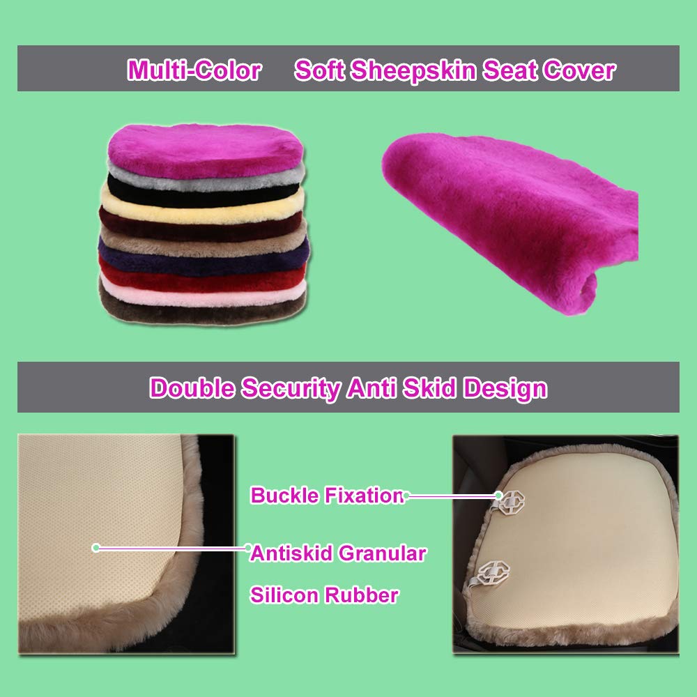 Ogland Fluffy Genuine Australia Sheepskin Car Seat Cover For Auto Fur Interior Accessories With Soft Fuzzy Wool Non-Slip (Blue,