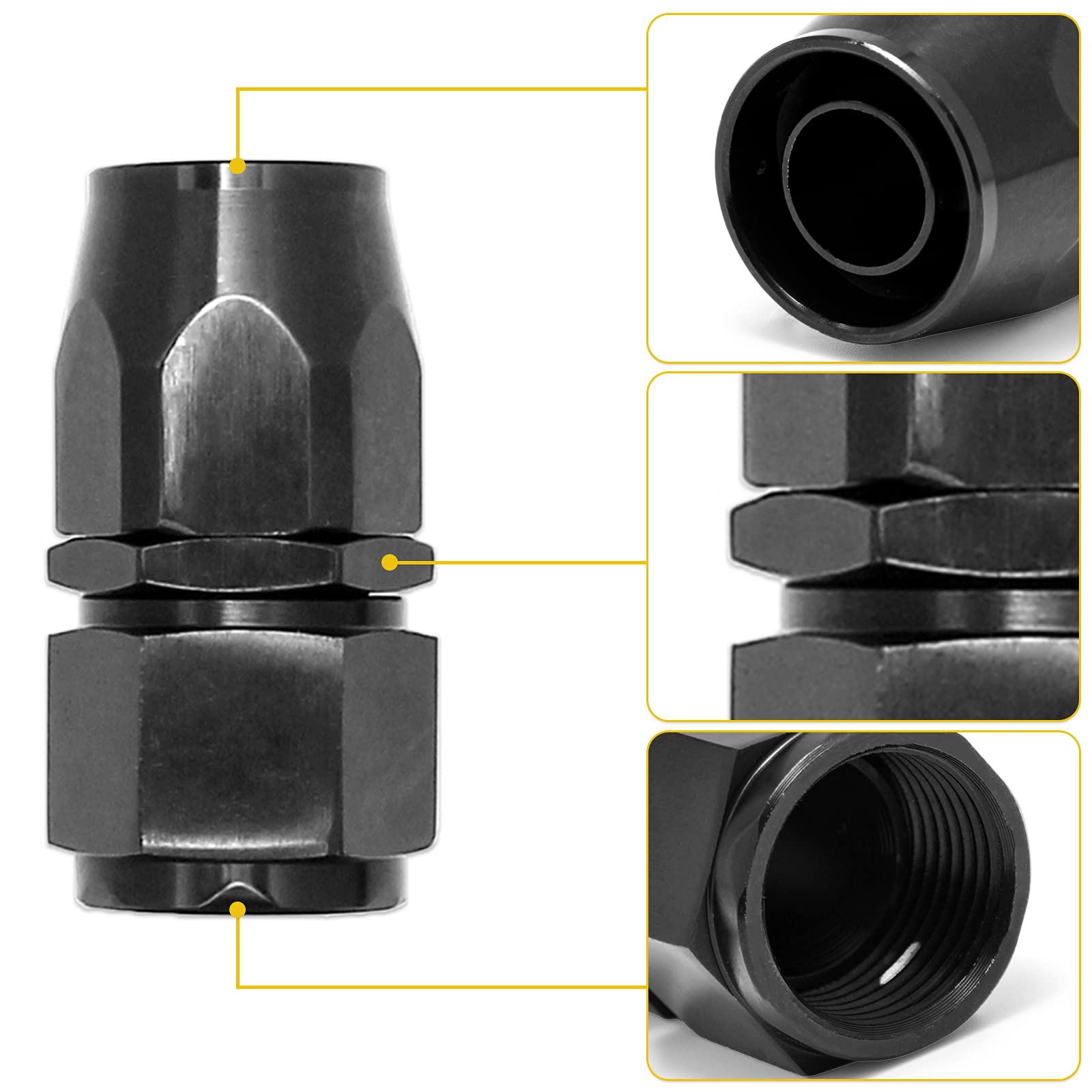 Shineyoo 8An Straight End Fitting 4 Pcs For Braided Fuel Oil Gas Line Hose End 8 An Fittings Aluminum Black