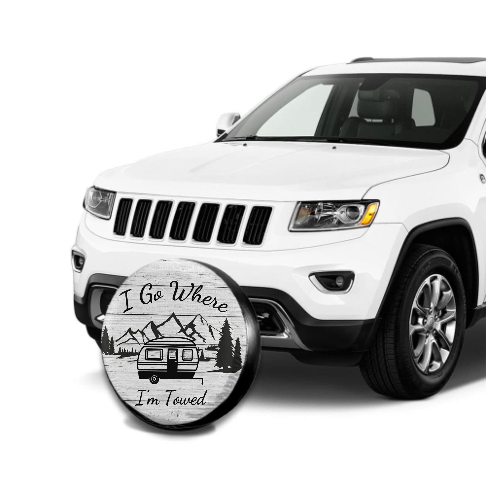 I Go Where I'M Towed Spare Tire Cover Waterproof Dust-Proof Universal 14 Inch Wheel Protectors Camper Spare Tire Cover Fit For R