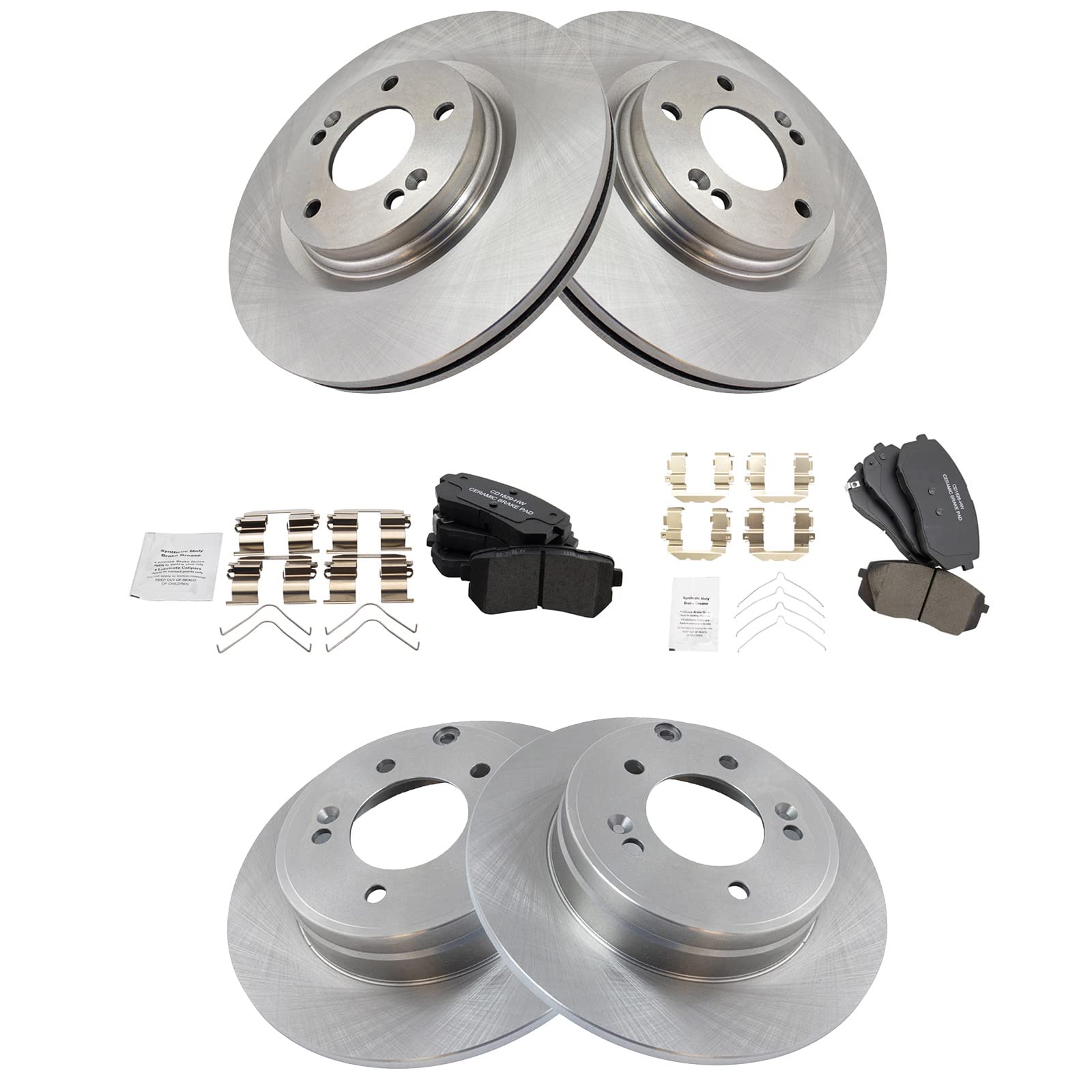 Trq Front And Rear Brake Pad & Rotor Kit Brake Pads Brake Rotor Ceramic Compatible With 2016-2019 Hyundai Sonata 2016-2018 Kia O