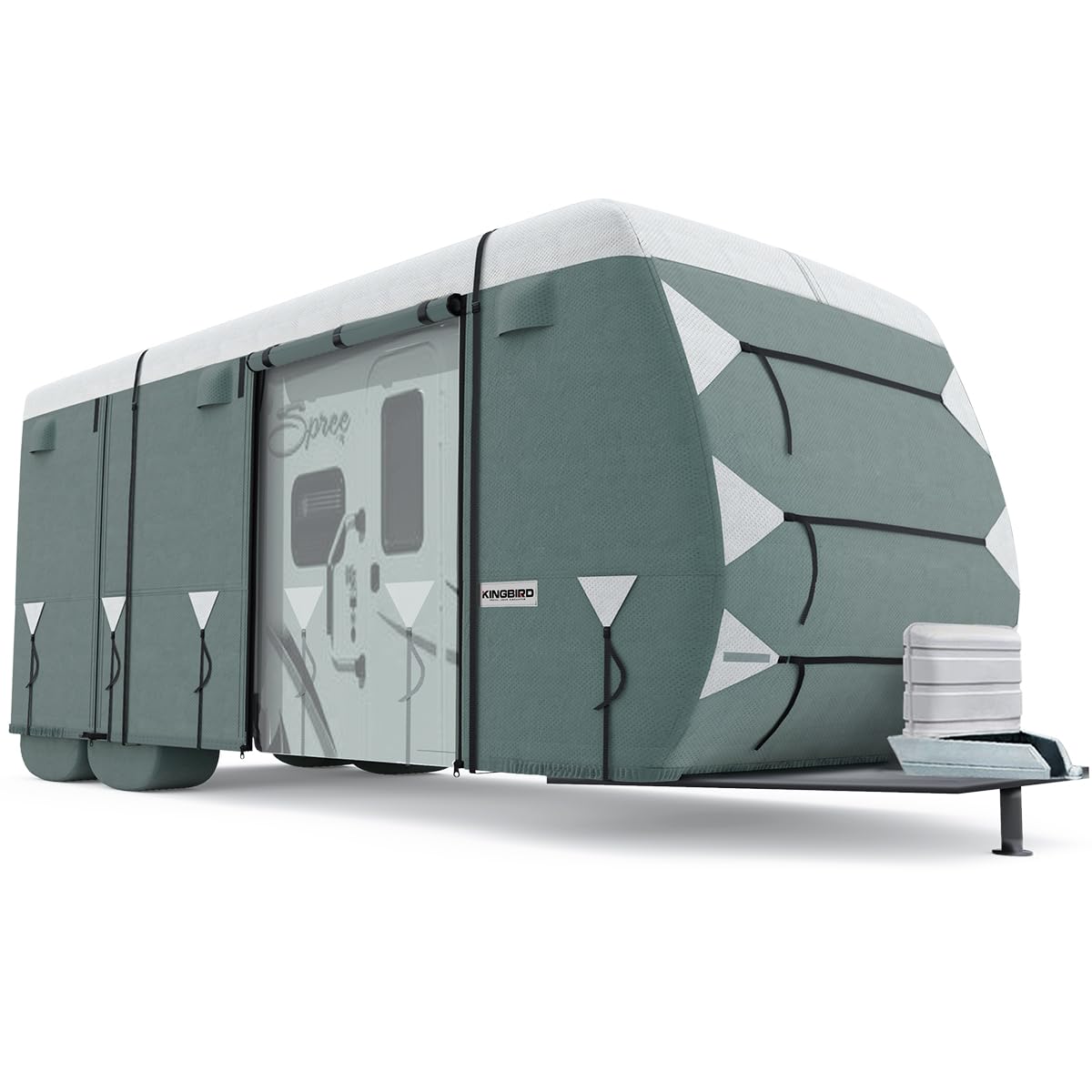 King Bird Upgraded Travel Trailer Rv Cover, Heavy Duty 5 Layers Anti-Uv Top Panel, Durable Camper Cover, Fits 26.8'- 29.8' Motor
