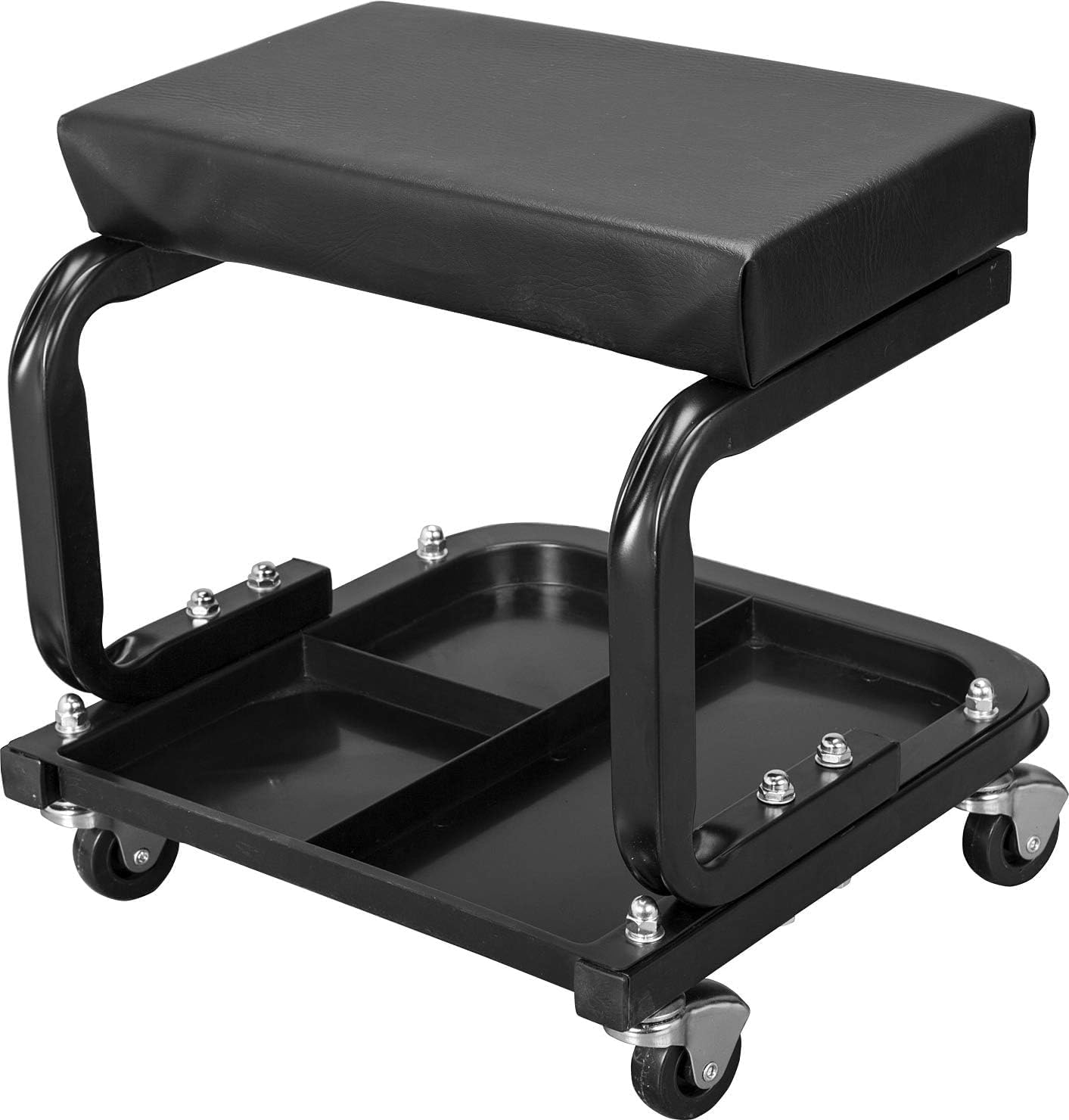 Big RED 250lb Black Rolling Automotive Creeper Garage/Shop Seat: Padded Mechanic Stool with Tool Large Tray Suitable for garages