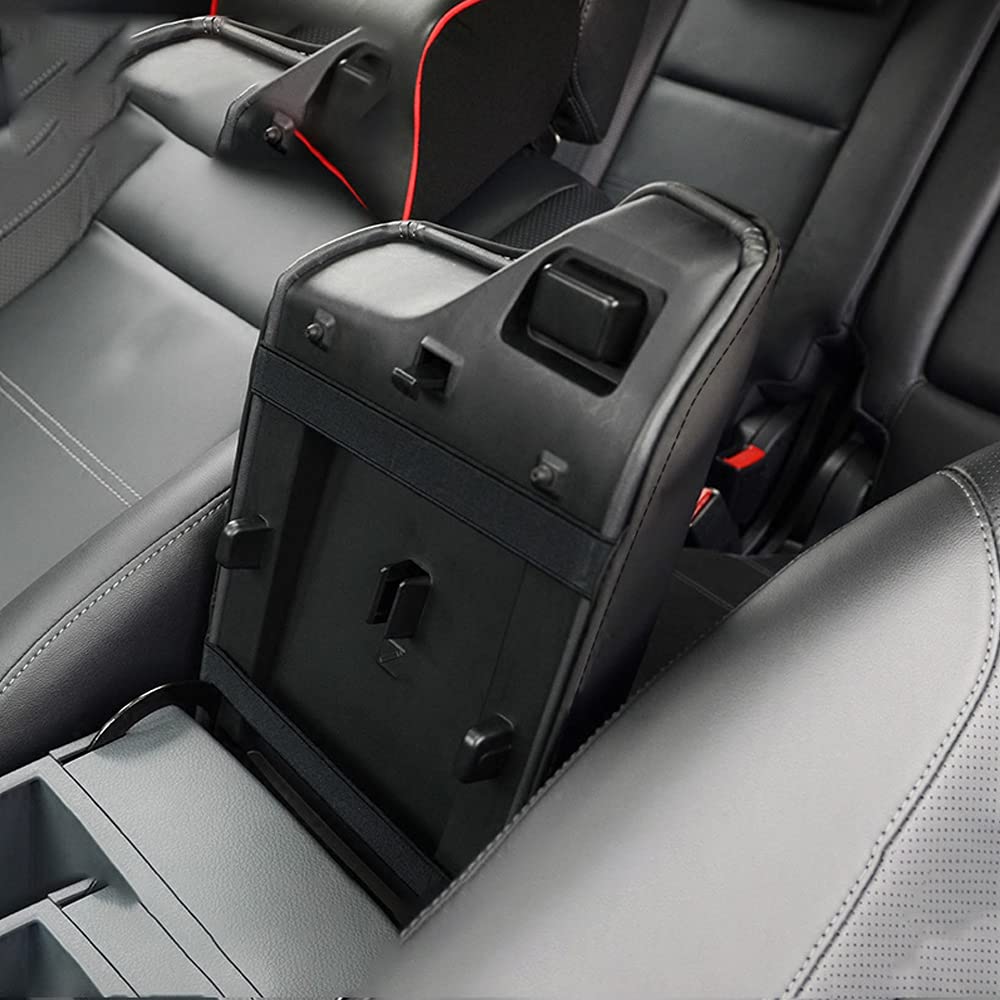 Intget Center Console Armrest Cover For Ford Ranger Accessories 2019 2020 2021 2022 2023 Interior Leather Middle Console Dog Seat Cover Arm Rest Box Lid Protector(Black Stitches)